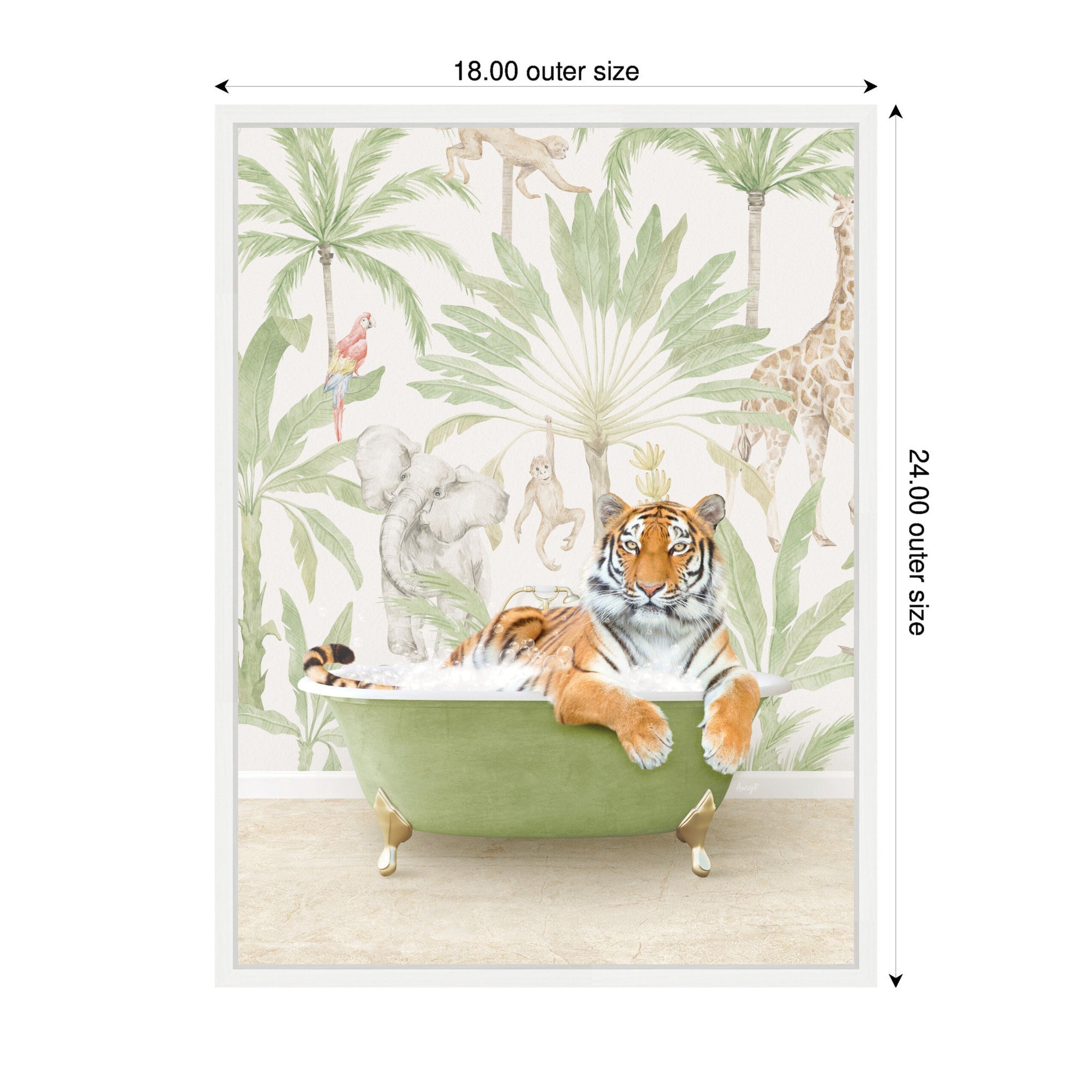 Sylvie Tiger in Wild Safari Bathtub Framed Canvas by Amy Peterson