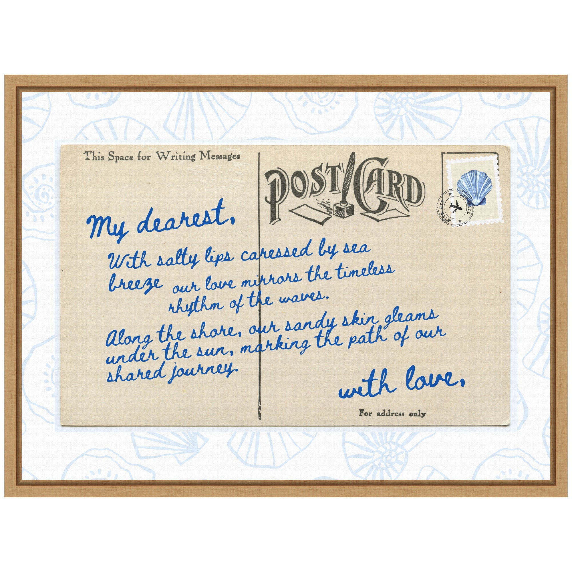 Sylvie Beach Love Letter Blue Framed Canvas by Honey Island Studio