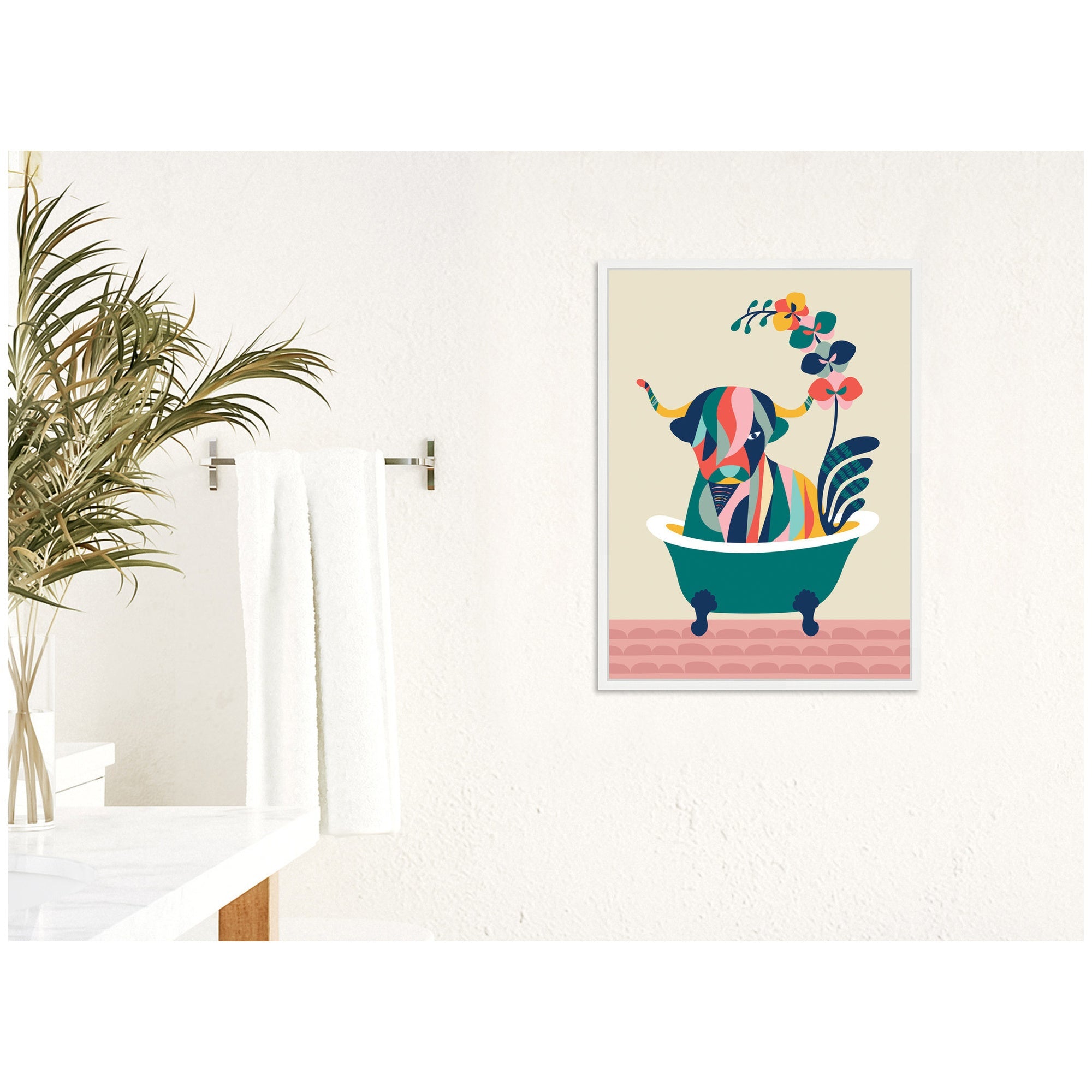 Sylvie MCM Cow in Bathtub Framed Canvas by Rachel Lee