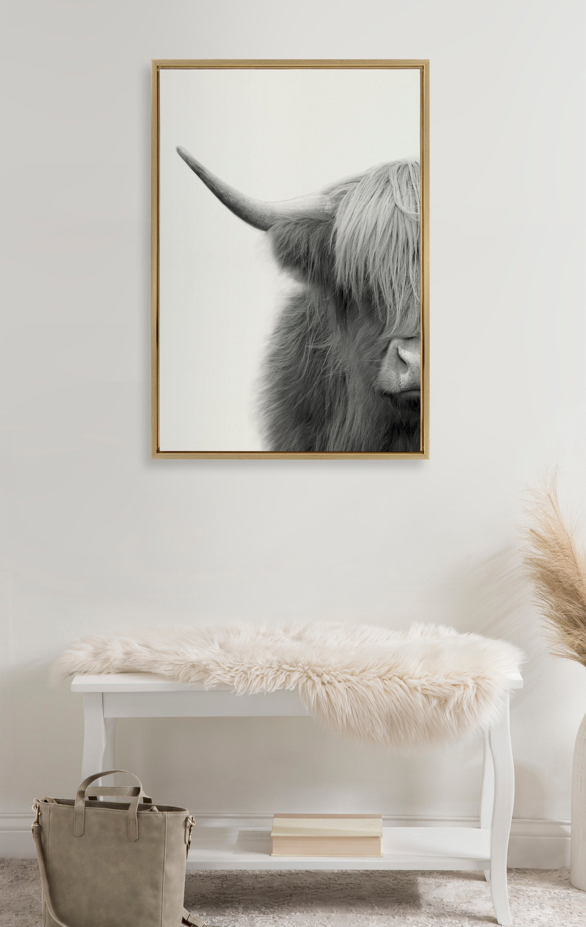 Sylvie Hey Dude Highland Cow Crop Framed Canvas by The Creative Bunch
