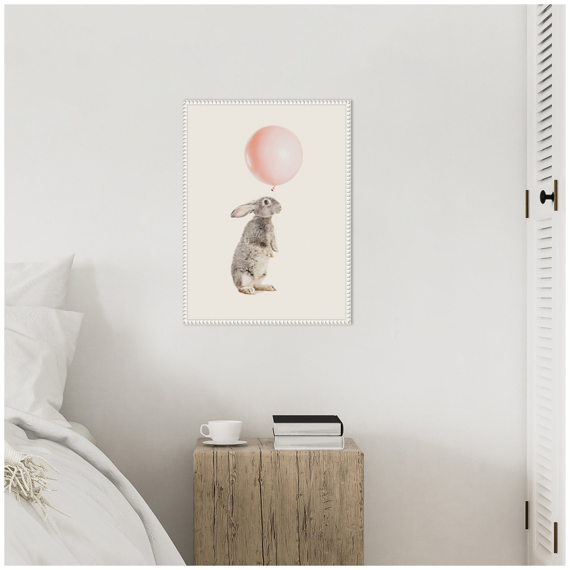 Sylvie The Bunny and the Pink Balloon Framed Canvas by July Art Prints