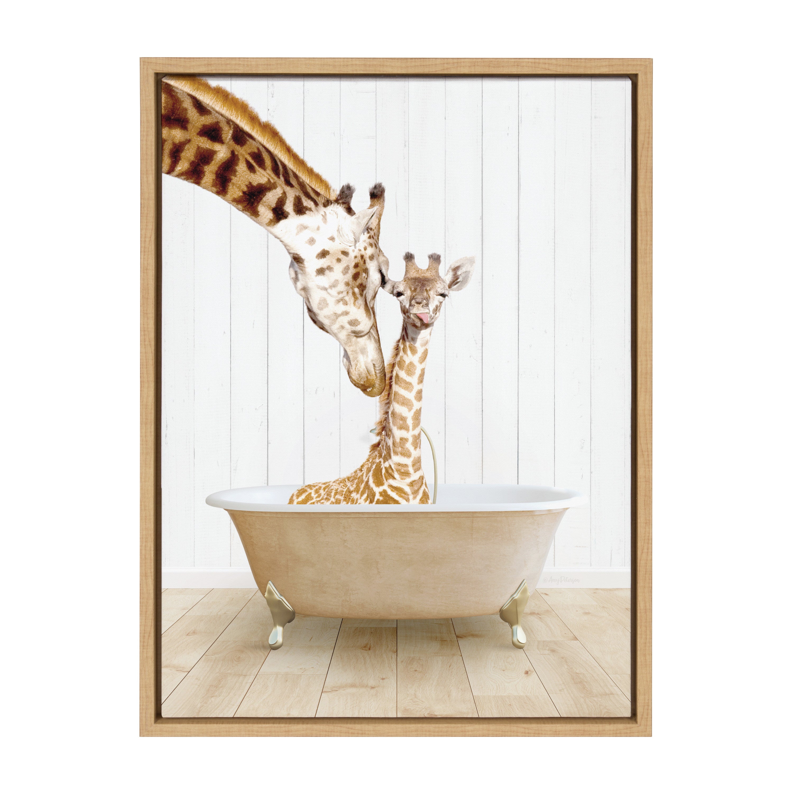 Sylvie Mother and Baby Giraffe Farmhouse Bath Framed Canvas by kateandlaurel - product image 2 for Resin Society