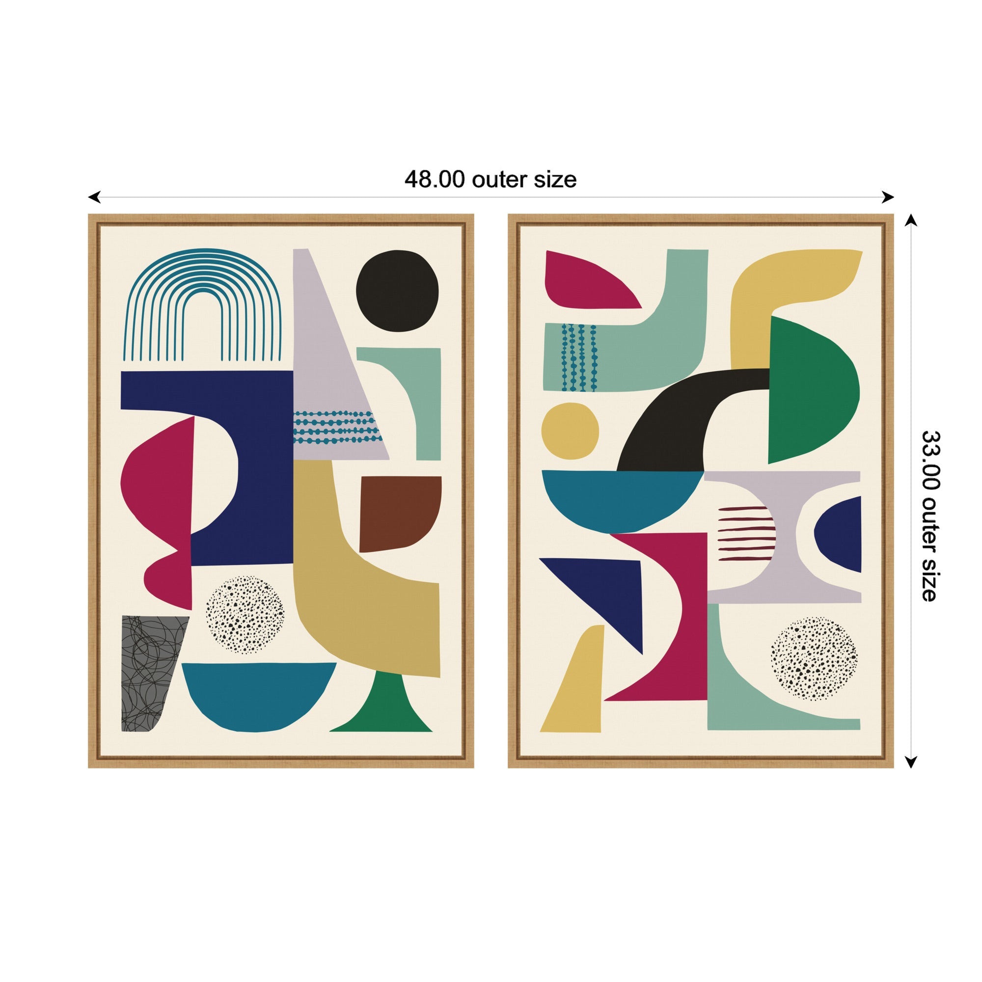 Sylvie MCM Retro Abstract Pattern Rainbow Framed Canvas Art Set by Rachel Lee
