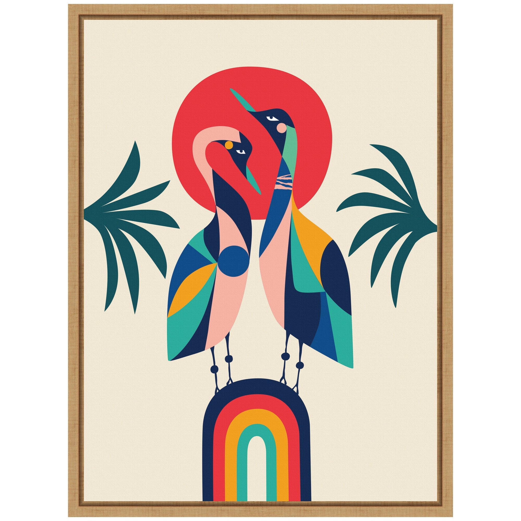 Sylvie Modern Vibrant Rainbow Geese Framed Canvas by Rachel Lee