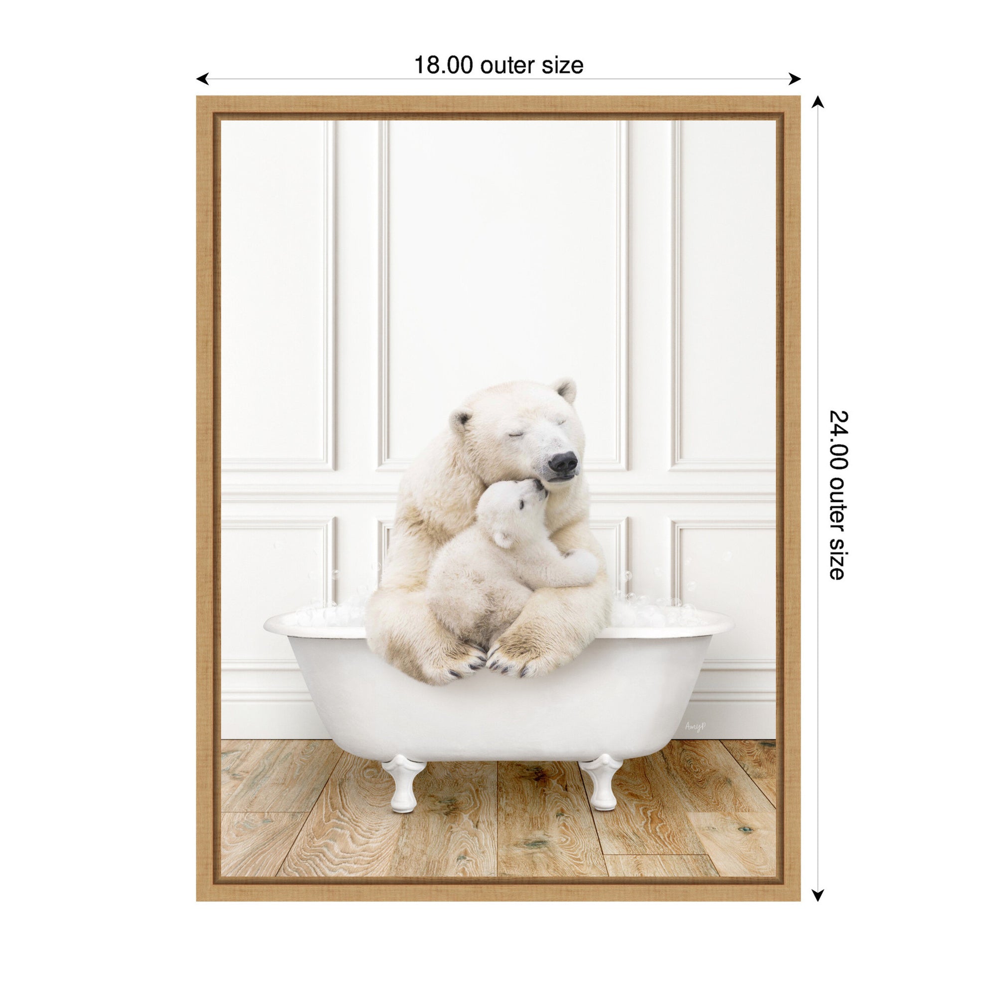 Sylvie Mother and Baby Polar Bear in Traditional Vintage Bathtub Framed Canvas by Amy Peterson