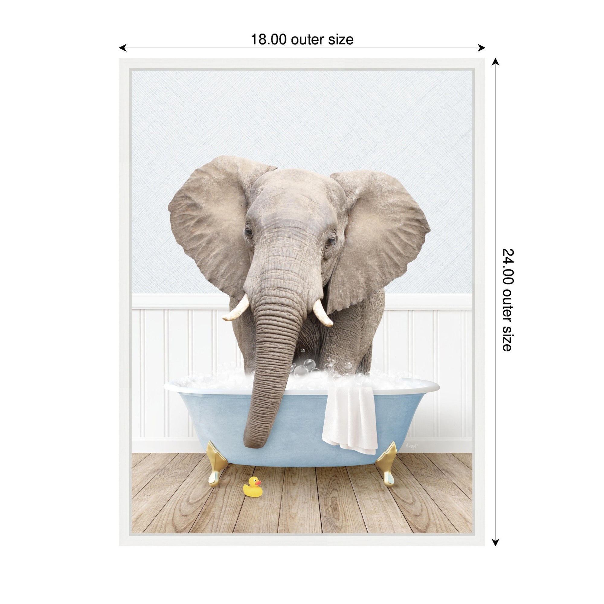 Sylvie Elephant Front in Cottage Blue Bathtub Framed Canvas by Amy Peterson