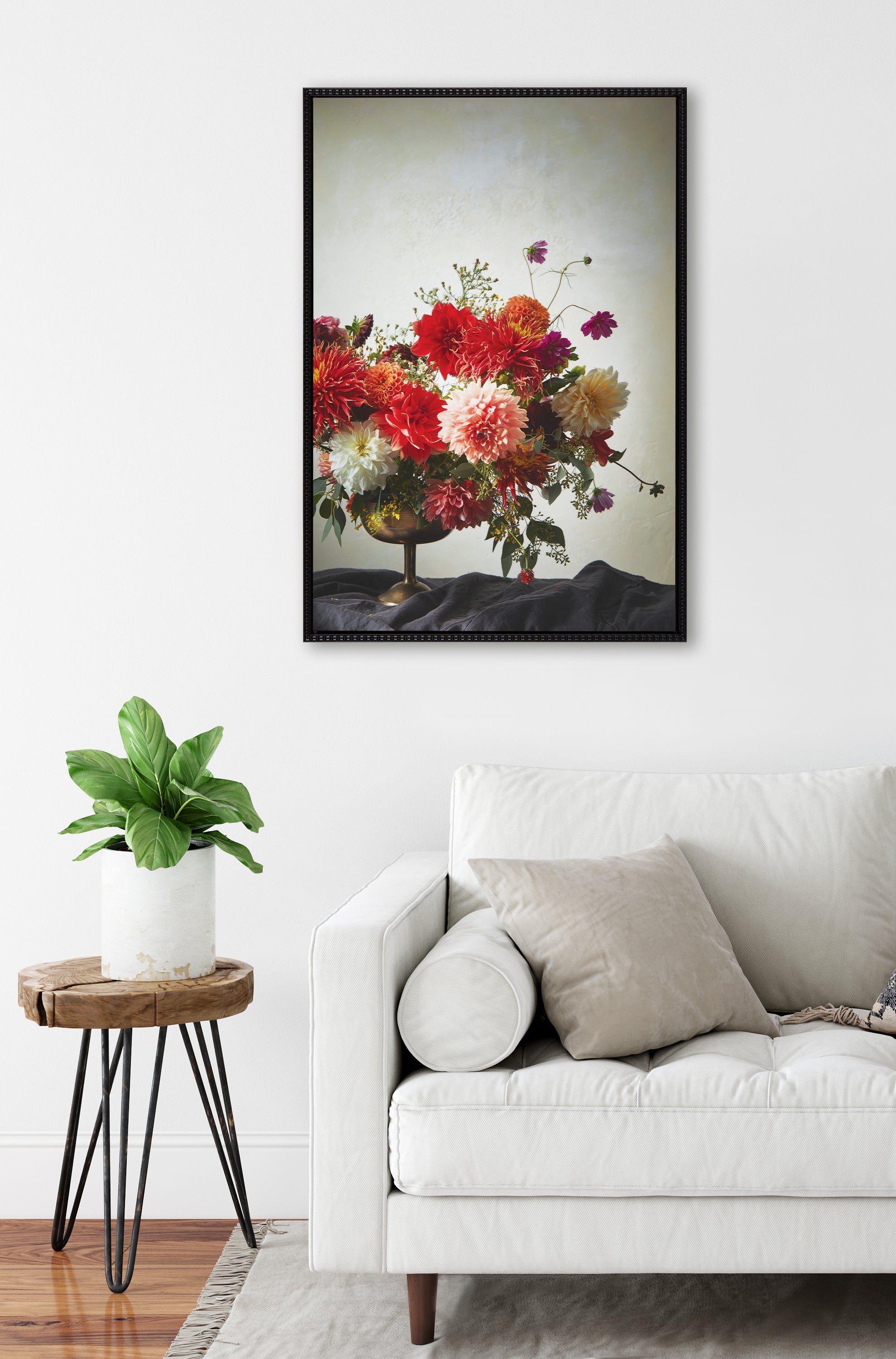 Sylvie Beaded Floral Study Cream Framed Canvas by Emiko and Mark Franzen of F2Images