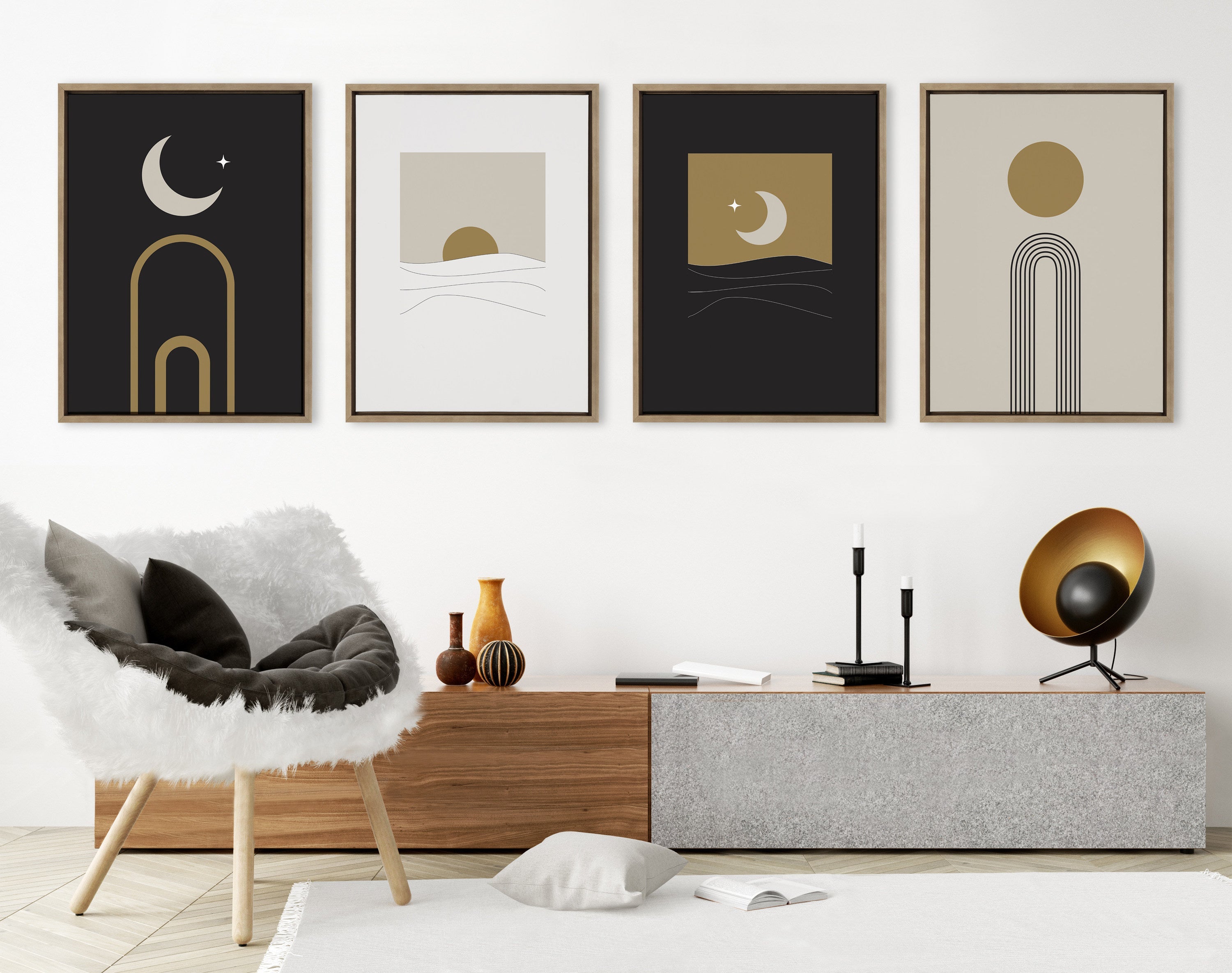 Sylvie Modern Sunrise and Sunset Over the Ocean Framed Canvas Art Set by The Creative Bunch Studio