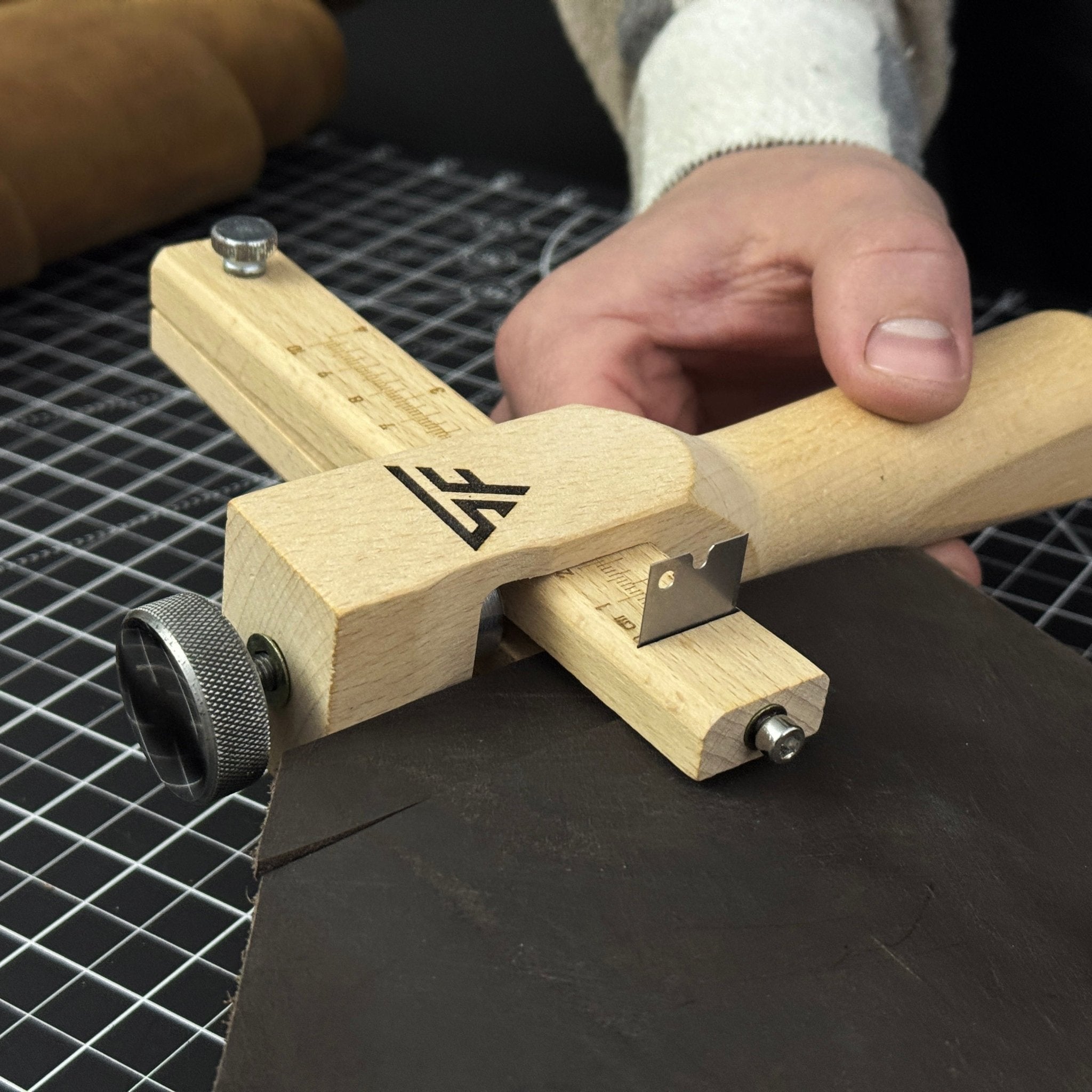 Adjustable Leather Strap and Belt Cutter with wooden handle and measuring ruler