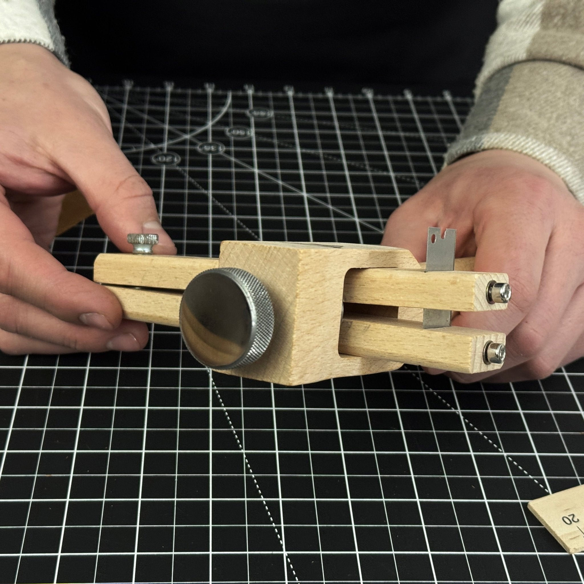 Adjustable Leather Strap and Belt Cutter with wooden handle and measuring ruler