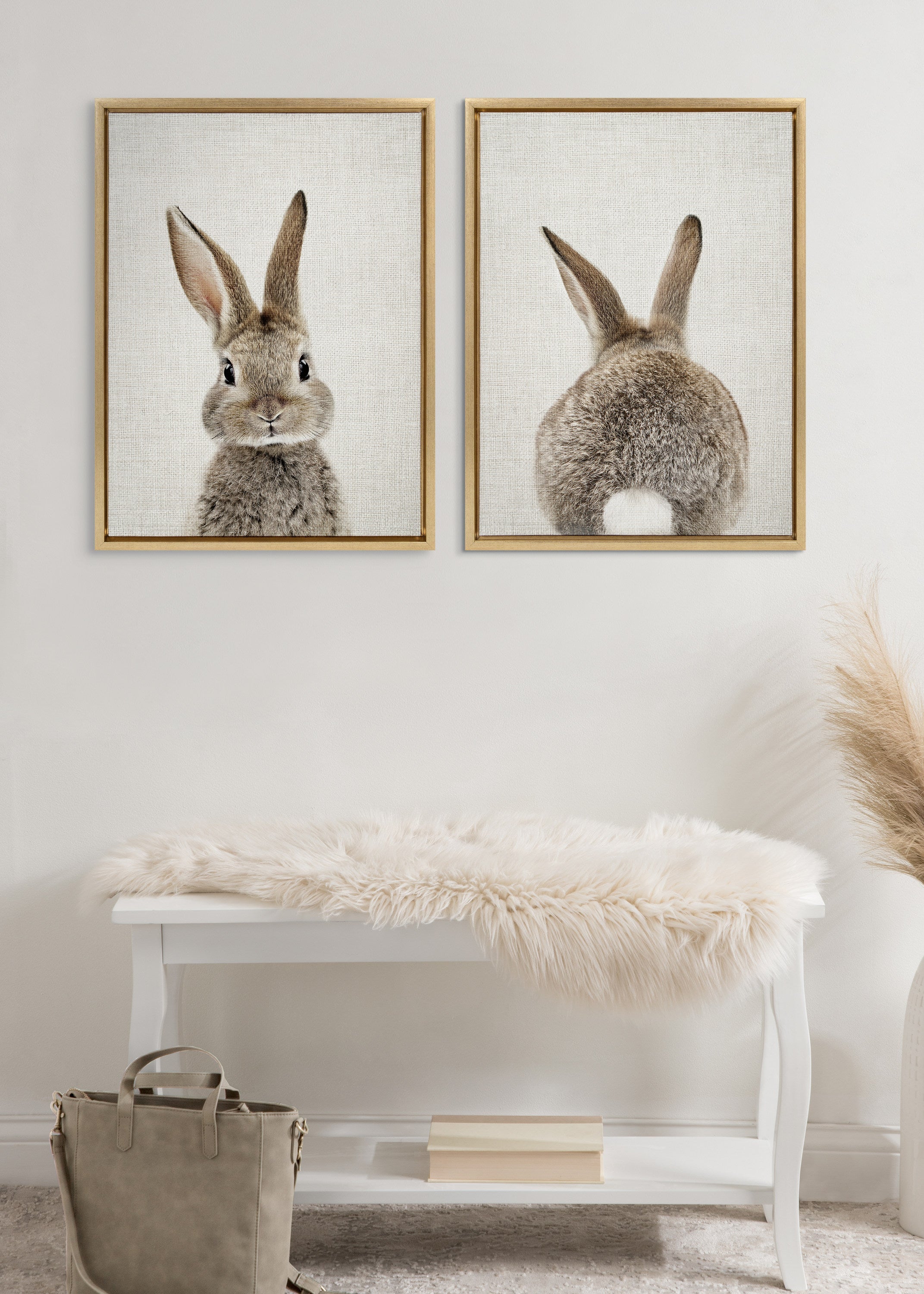 Sylvie Bunny Portrait and Bunny Tail Framed Canvas Art Set by Amy Peterson Art Studio