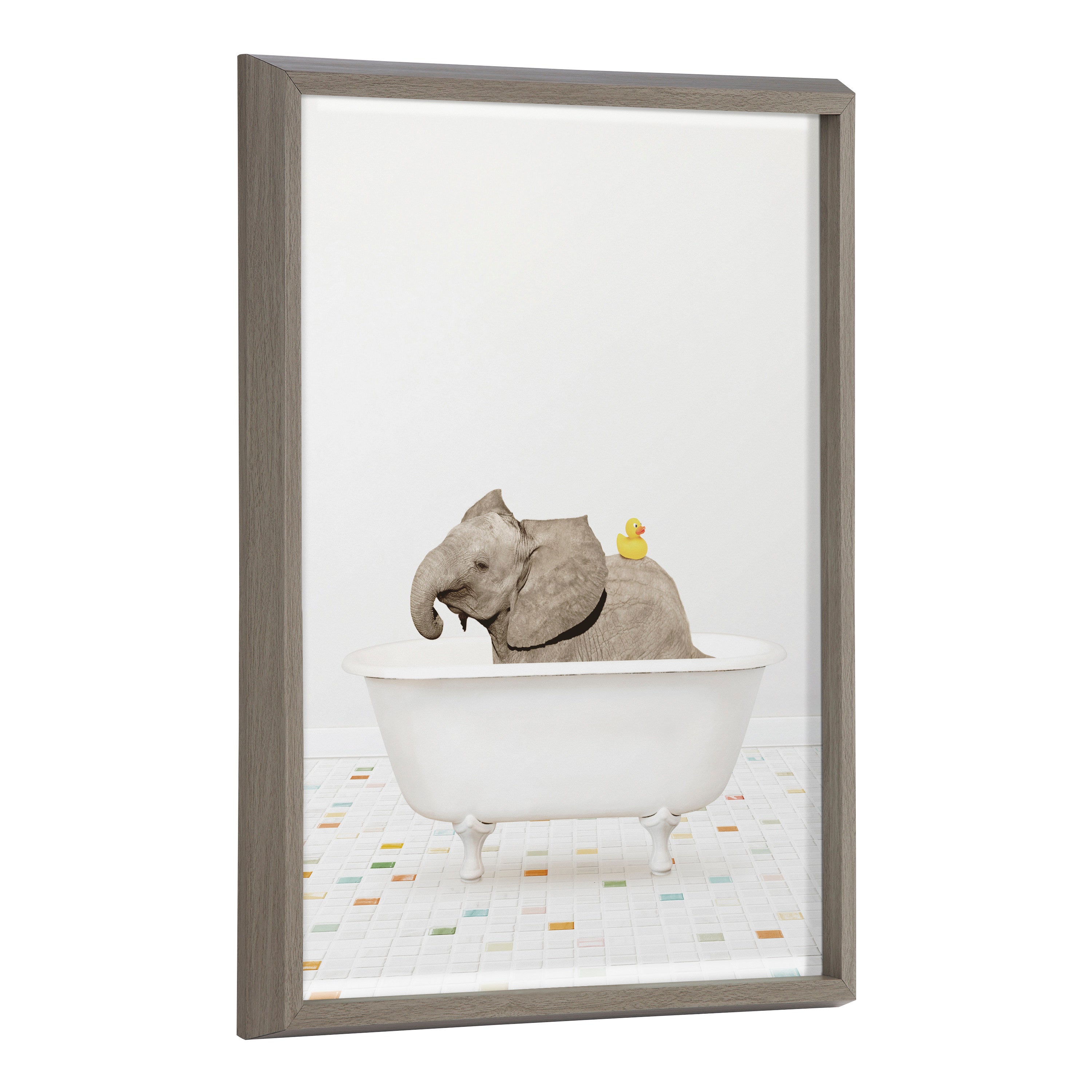 Blake Baby Elephant Bath Time with Rubber Ducky Framed Printed Glass by kateandlaurel - main product image for Resin Society