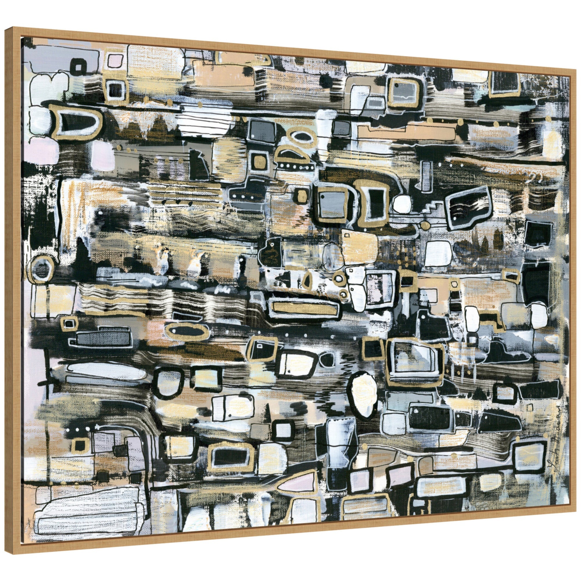 Sylvie Snowfall Horizontal abstract framed canvas art by Leah Nadeau displayed on wall