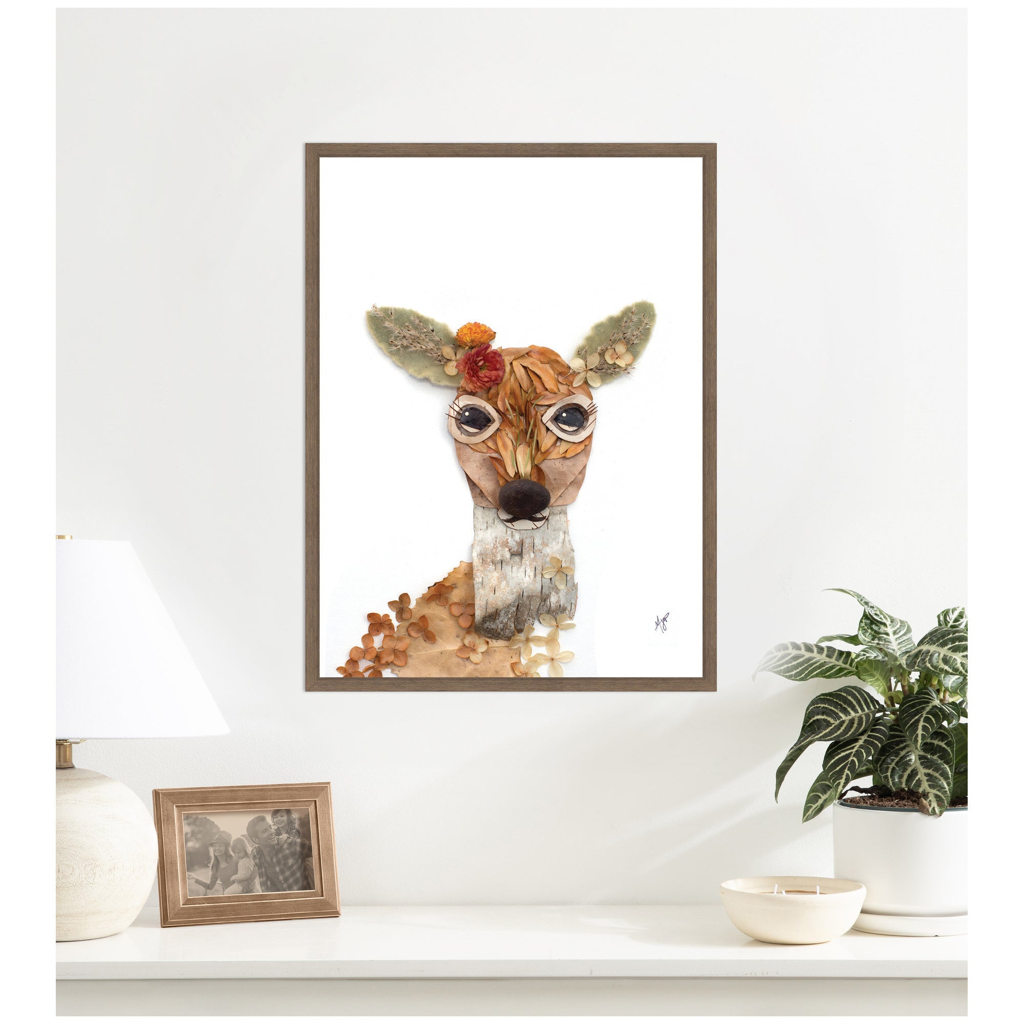 Deer with Flowers by Madeline Jeppesen Framed Canvas Wall Art Print