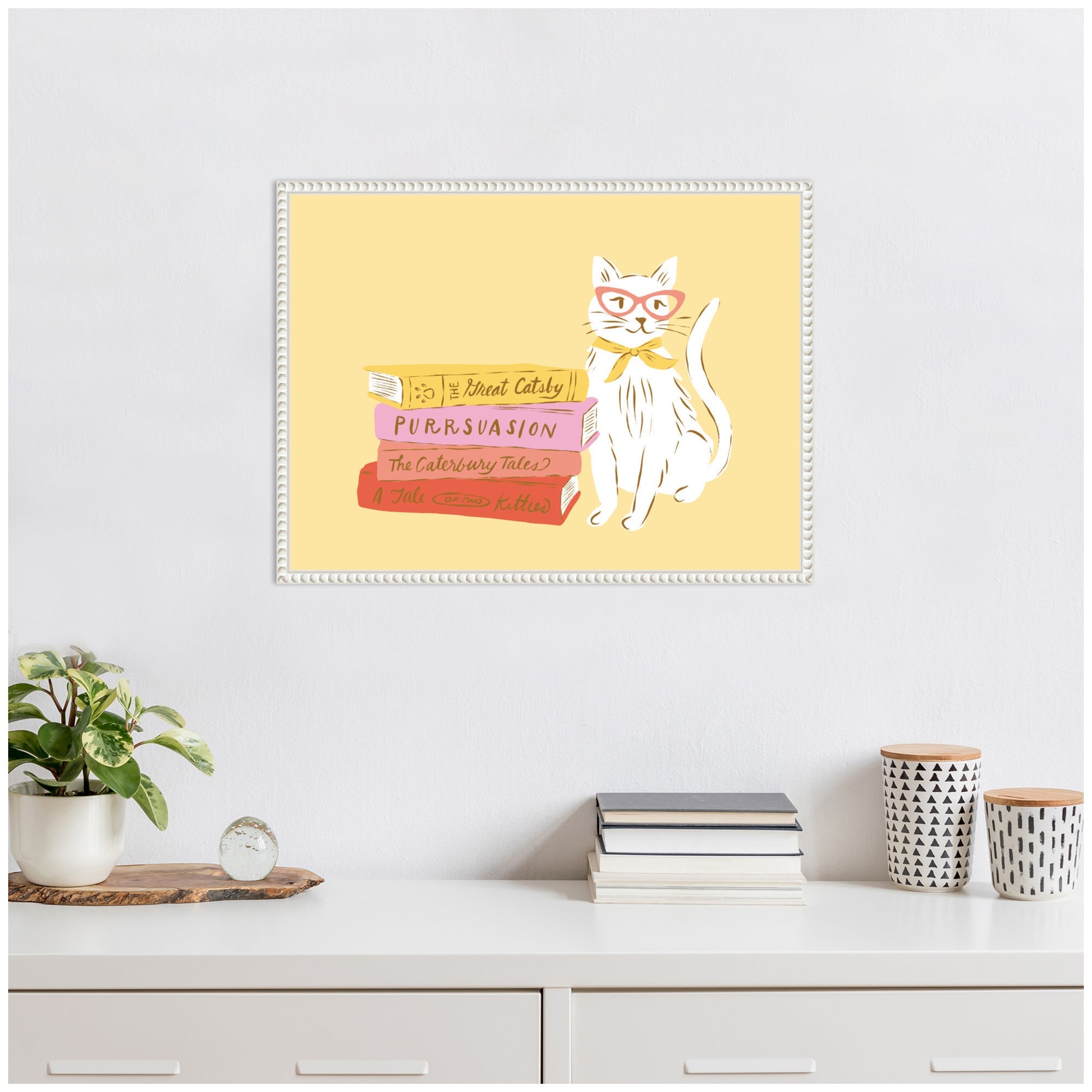 Book Lover Cat 4 by Krissy Mast Framed Canvas Wall Art Print