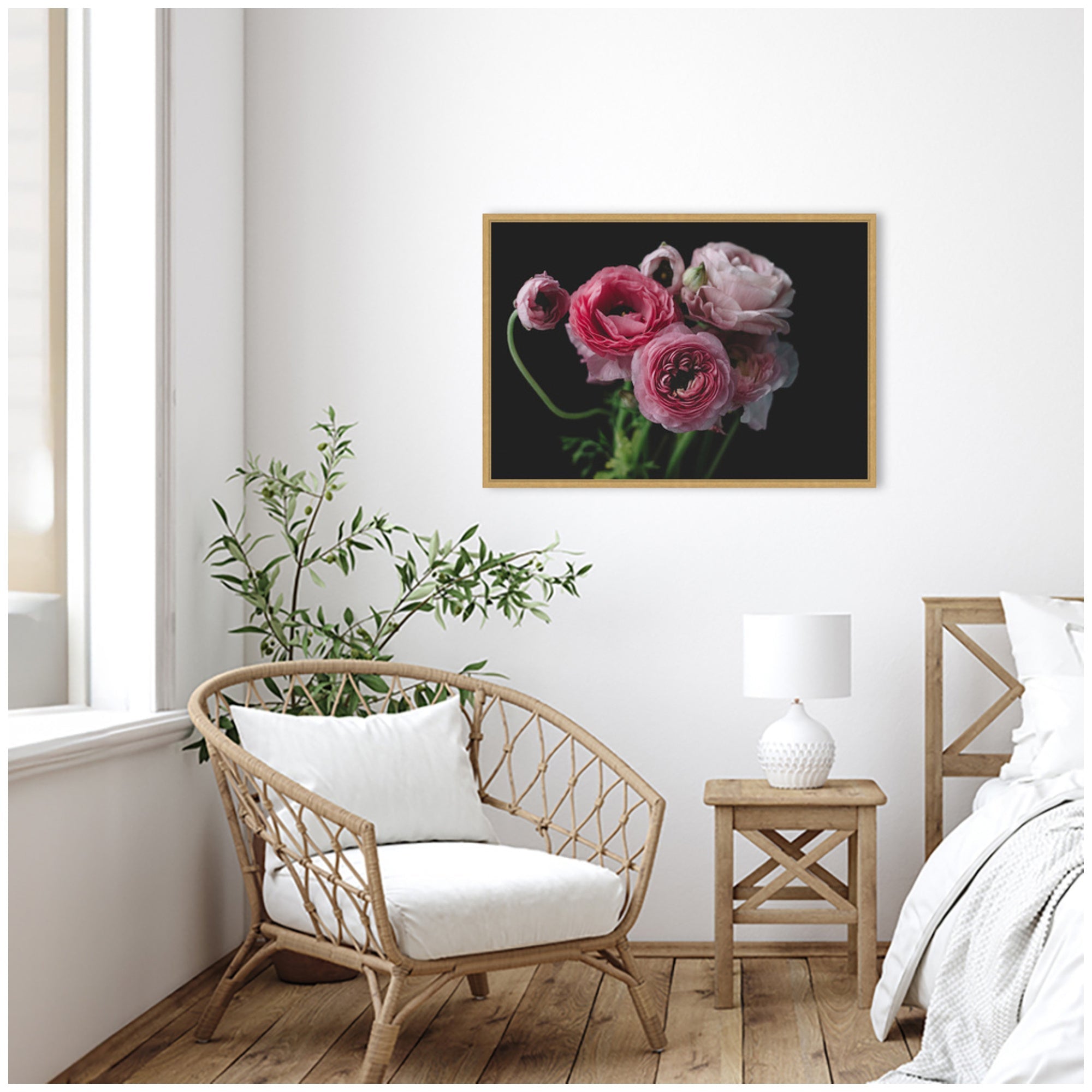 Sylvie Mood Dark Pink Ranunculus Flower Bouquet Framed Canvas by Kristy Campbell