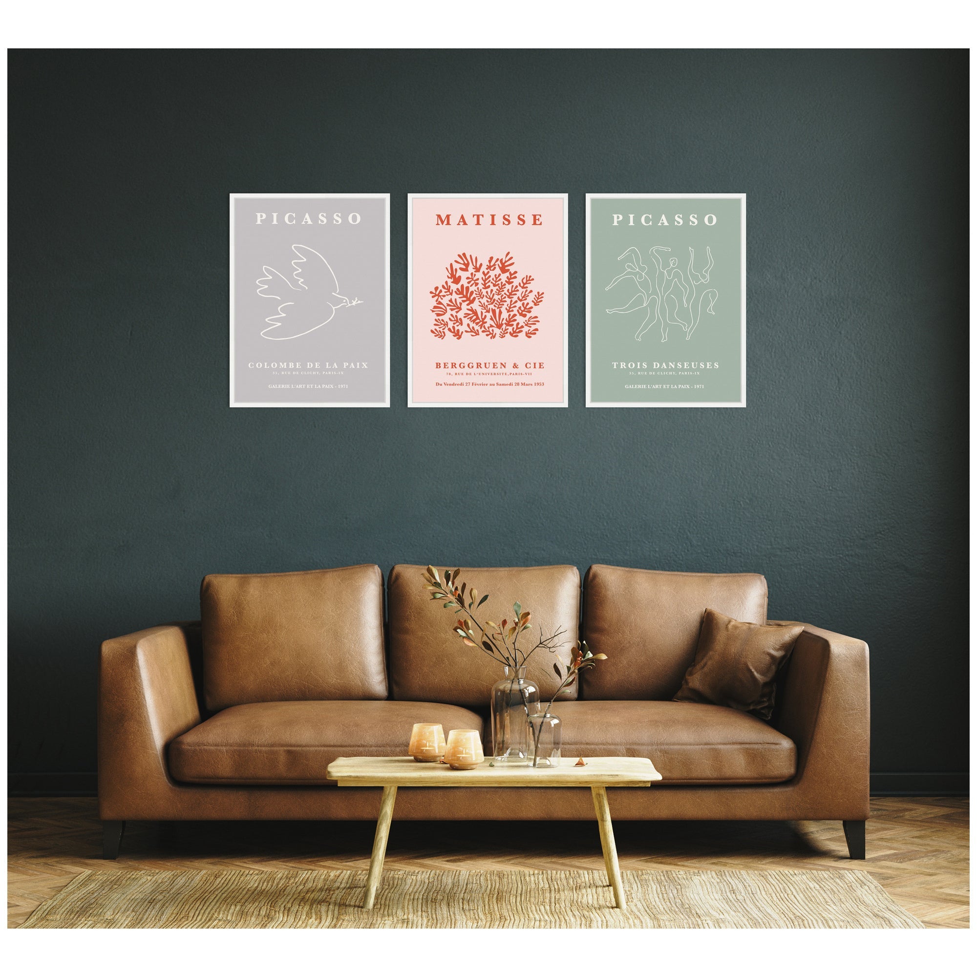 Picasso Inspired Bird & Inspired Dance 3 Piece Framed Canvas Wall Art Set by Gabrielly Guedes