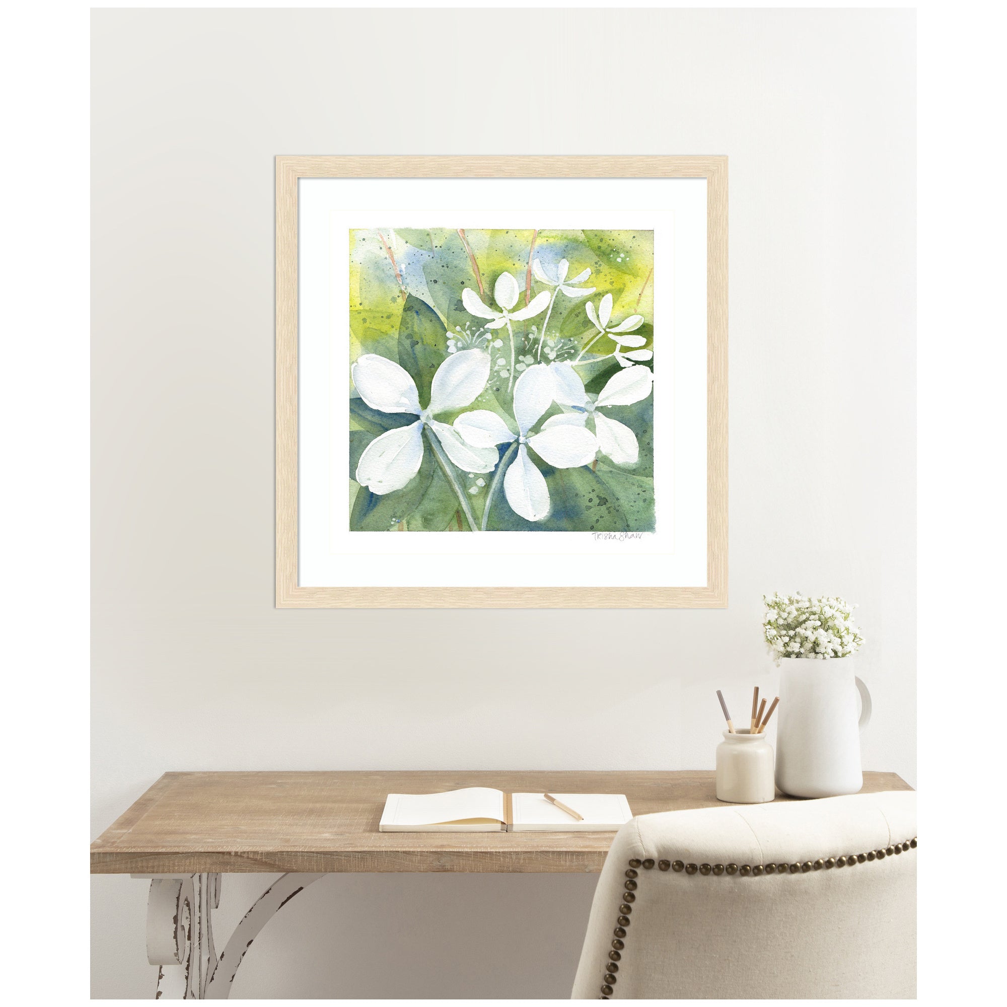 Framed Art White Phantom Hydrangea in Greens by Patricia Shaw