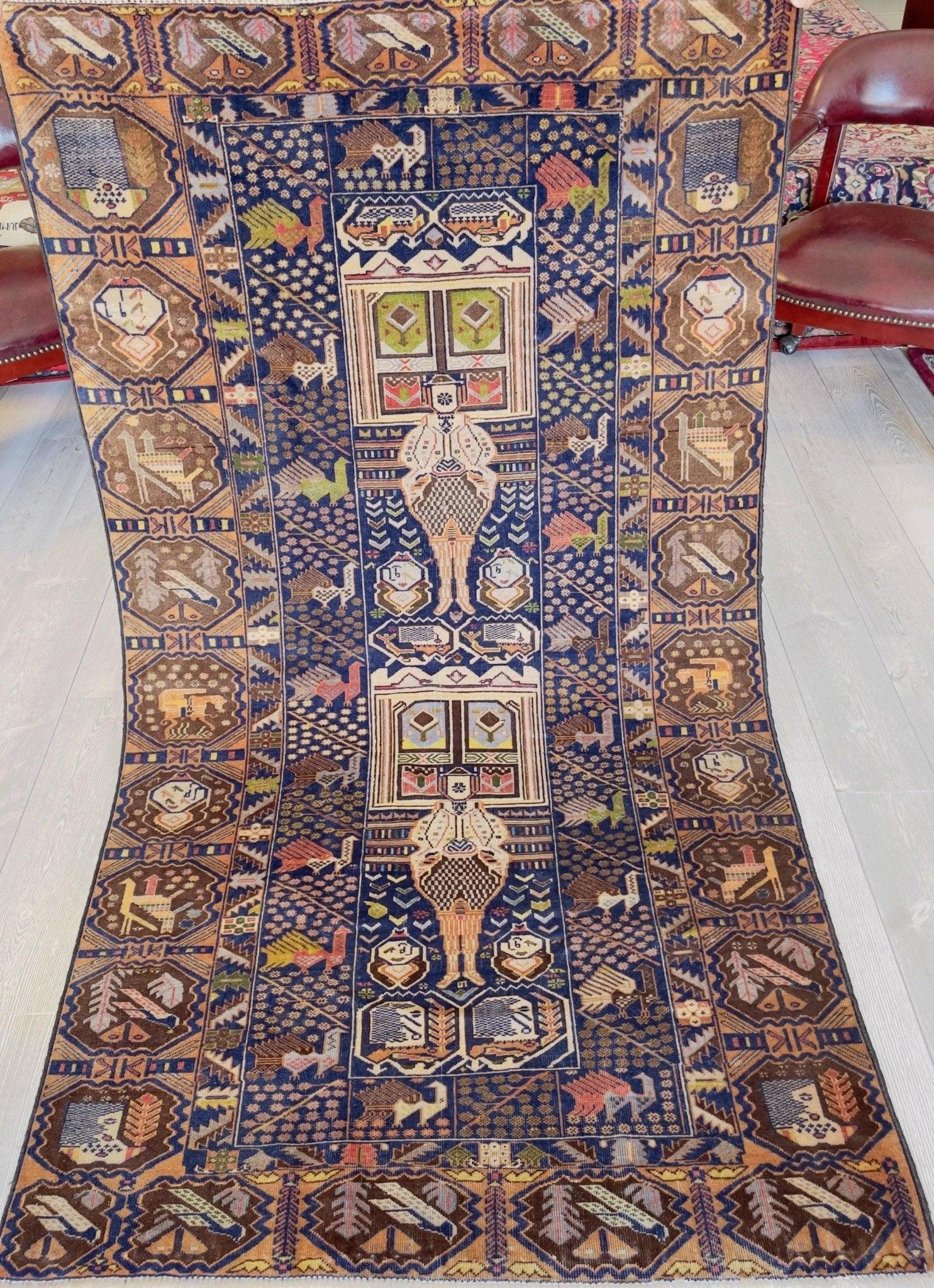 Afghani Vintage Pictorial Rug I Tribal Baluchi 4X7 Ft by Rugistan - product image 3 for Resin Society