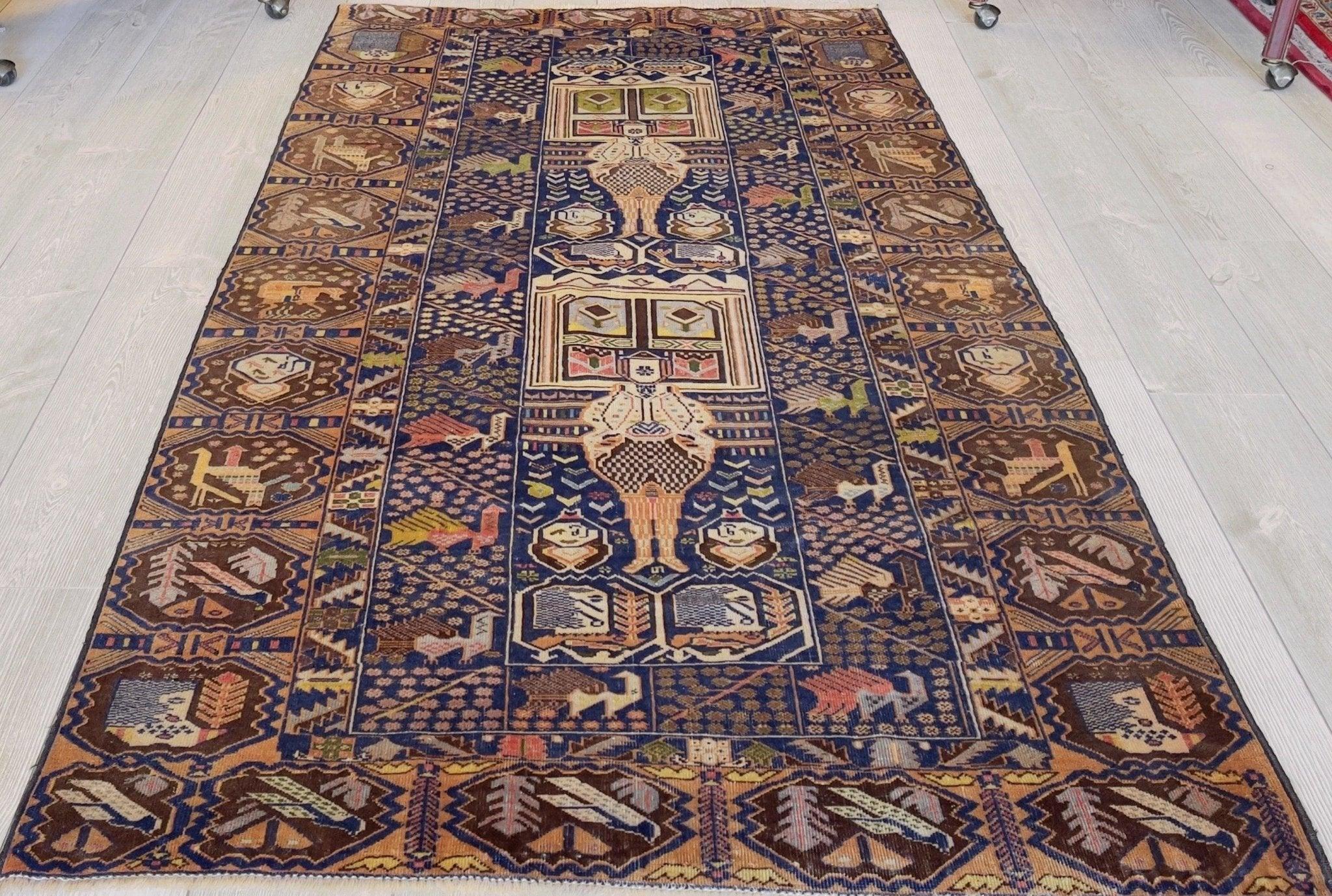 Afghani Vintage Pictorial Rug I Tribal Baluchi 4X7 Ft by Rugistan - product image 4 for Resin Society