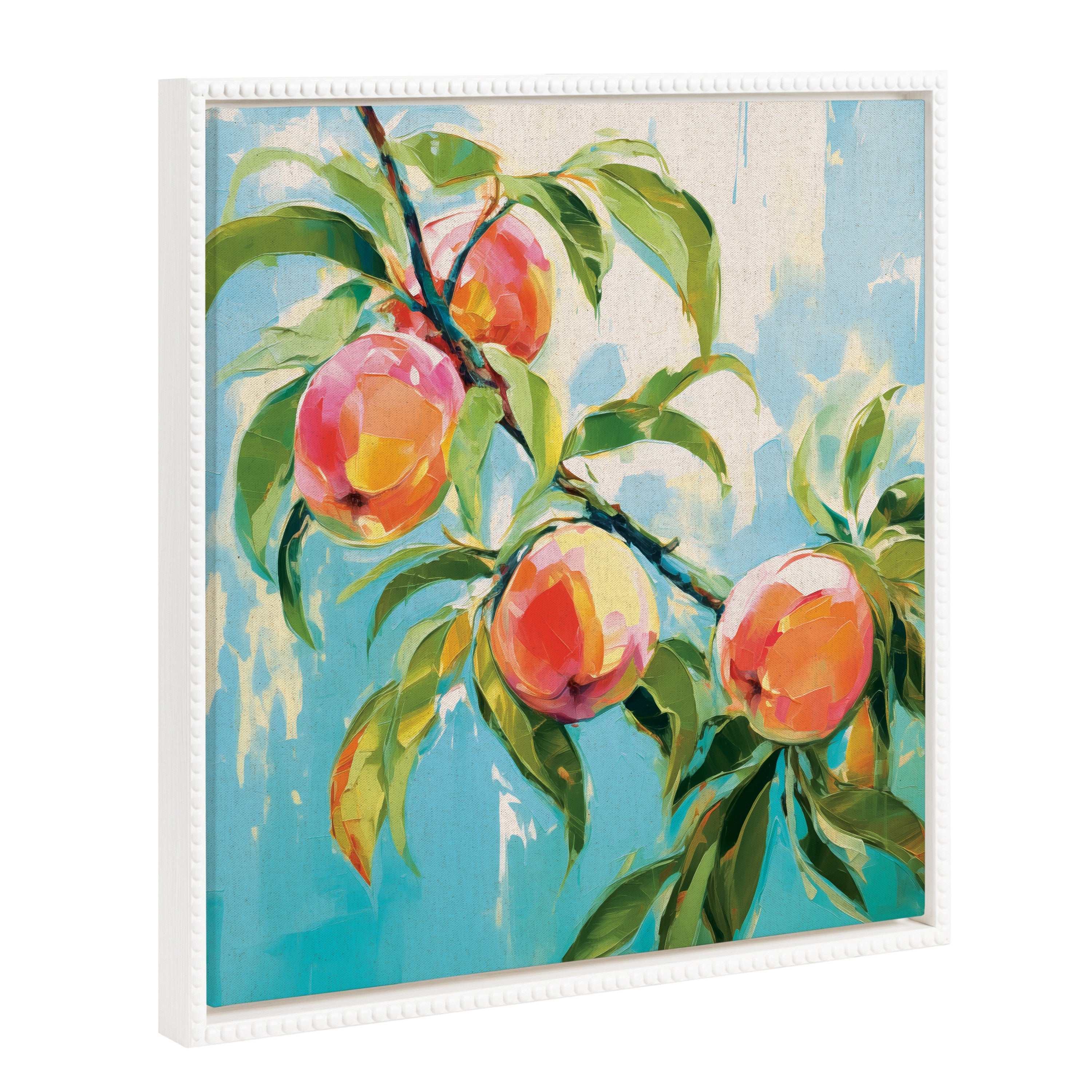 Sylvie Beaded Peach Tree Framed Canvas by The Creative Bunch Studio