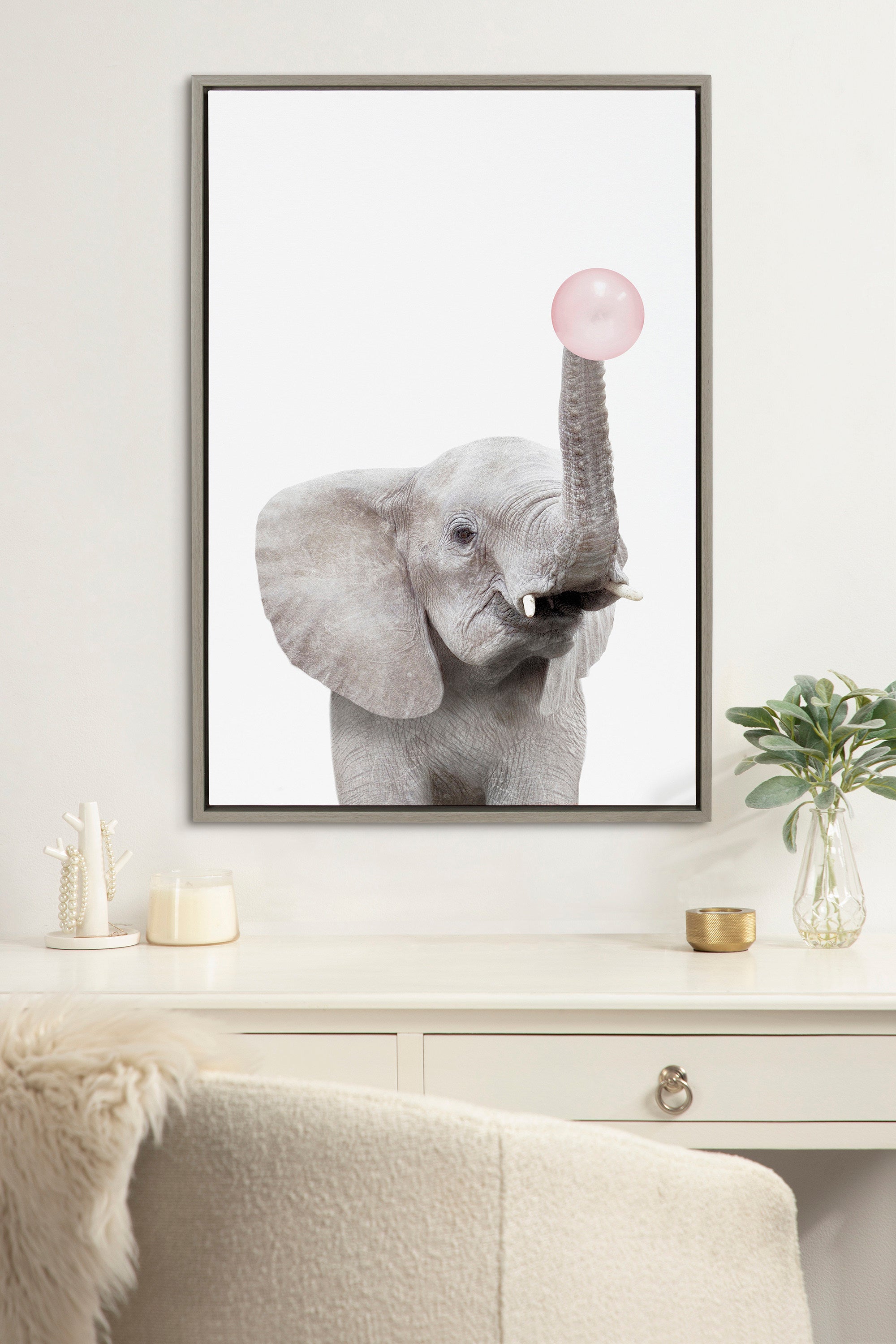 Sylvie Bubble Gum Elephant Framed Canvas by Amy Peterson Art Studio by kateandlaurel - product image 10 for Resin Society