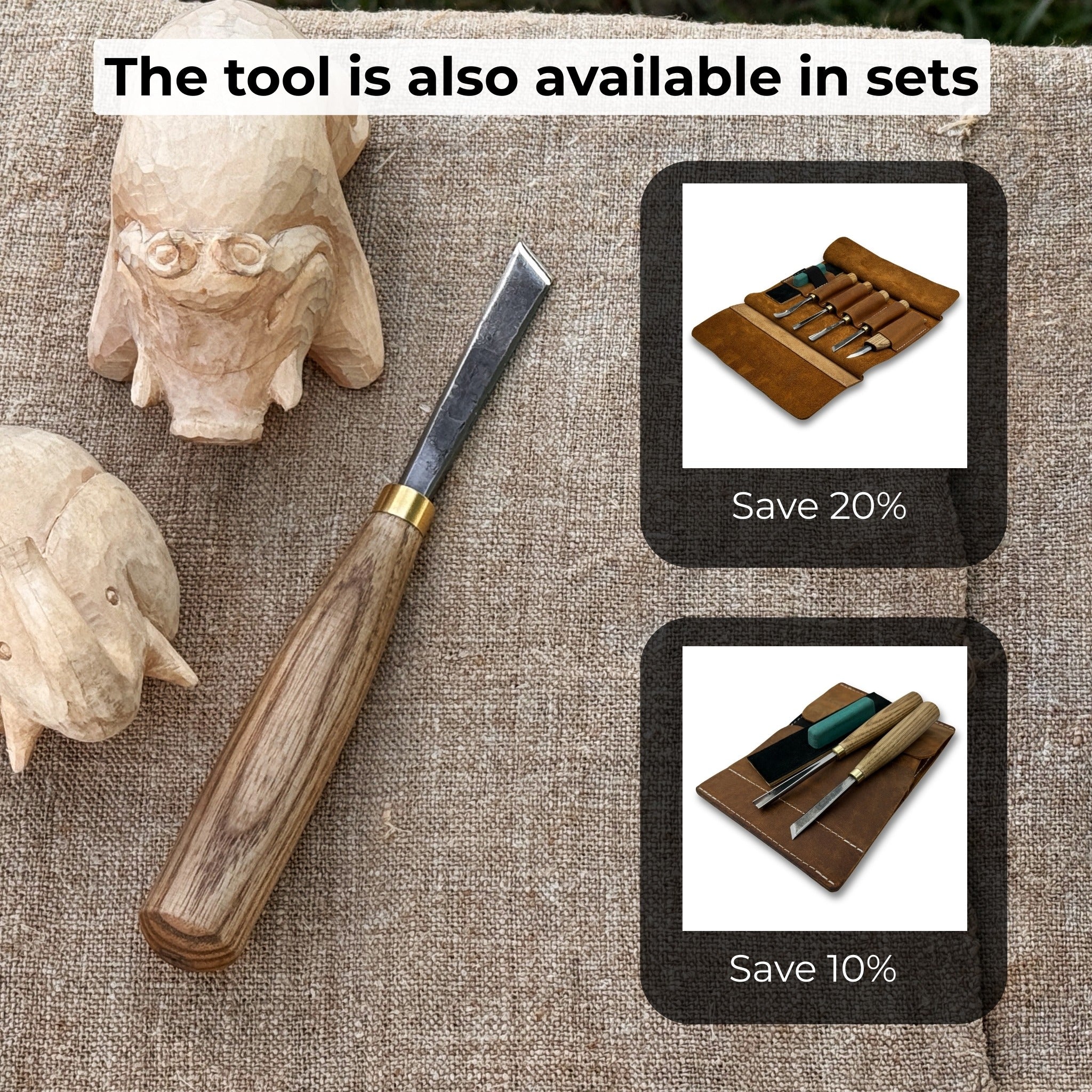 Angled bevel carving chisel with 10 mm blade and wooden handle by Sharky Forged Steel Tools