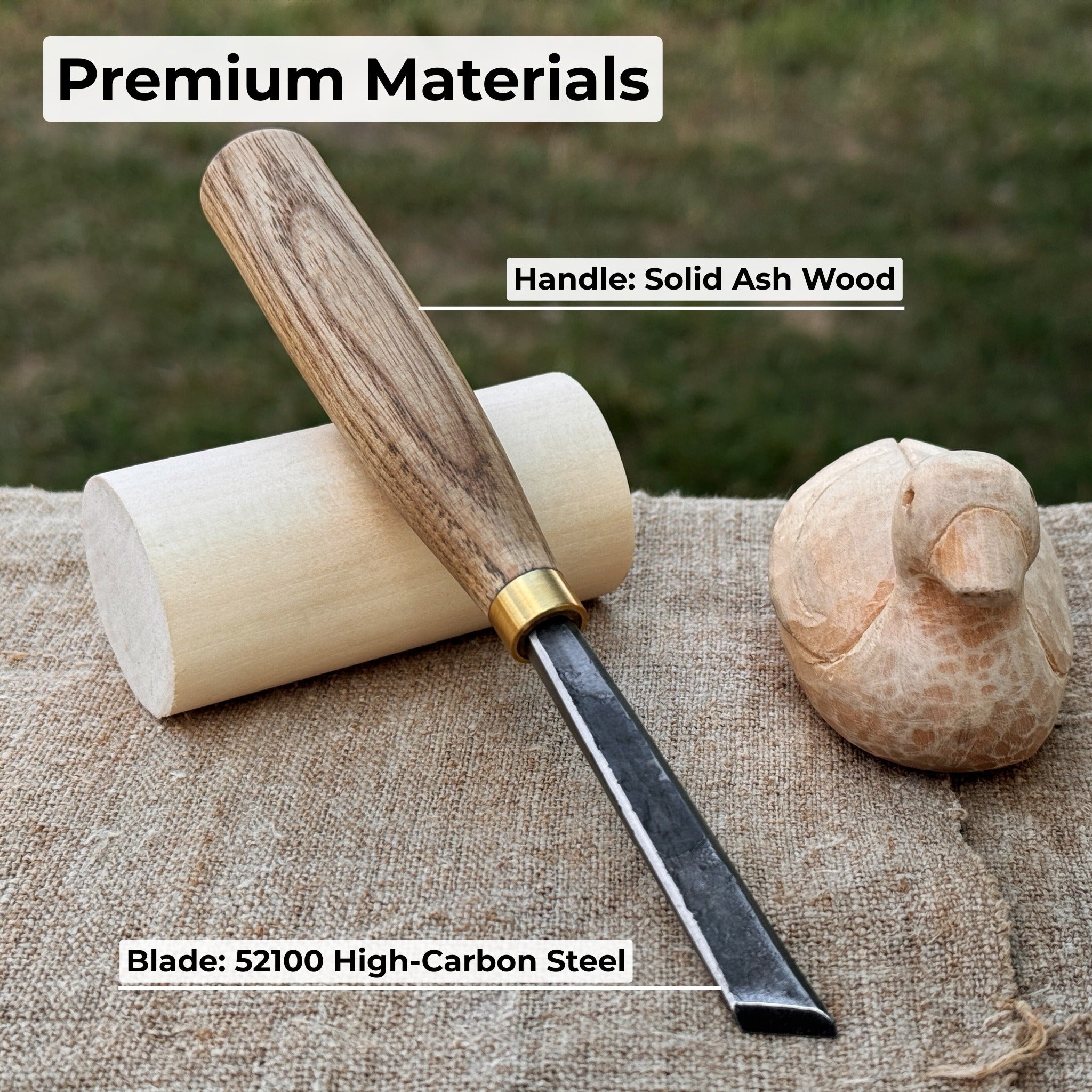Angled bevel carving chisel with 10 mm blade and wooden handle by Sharky Forged Steel Tools