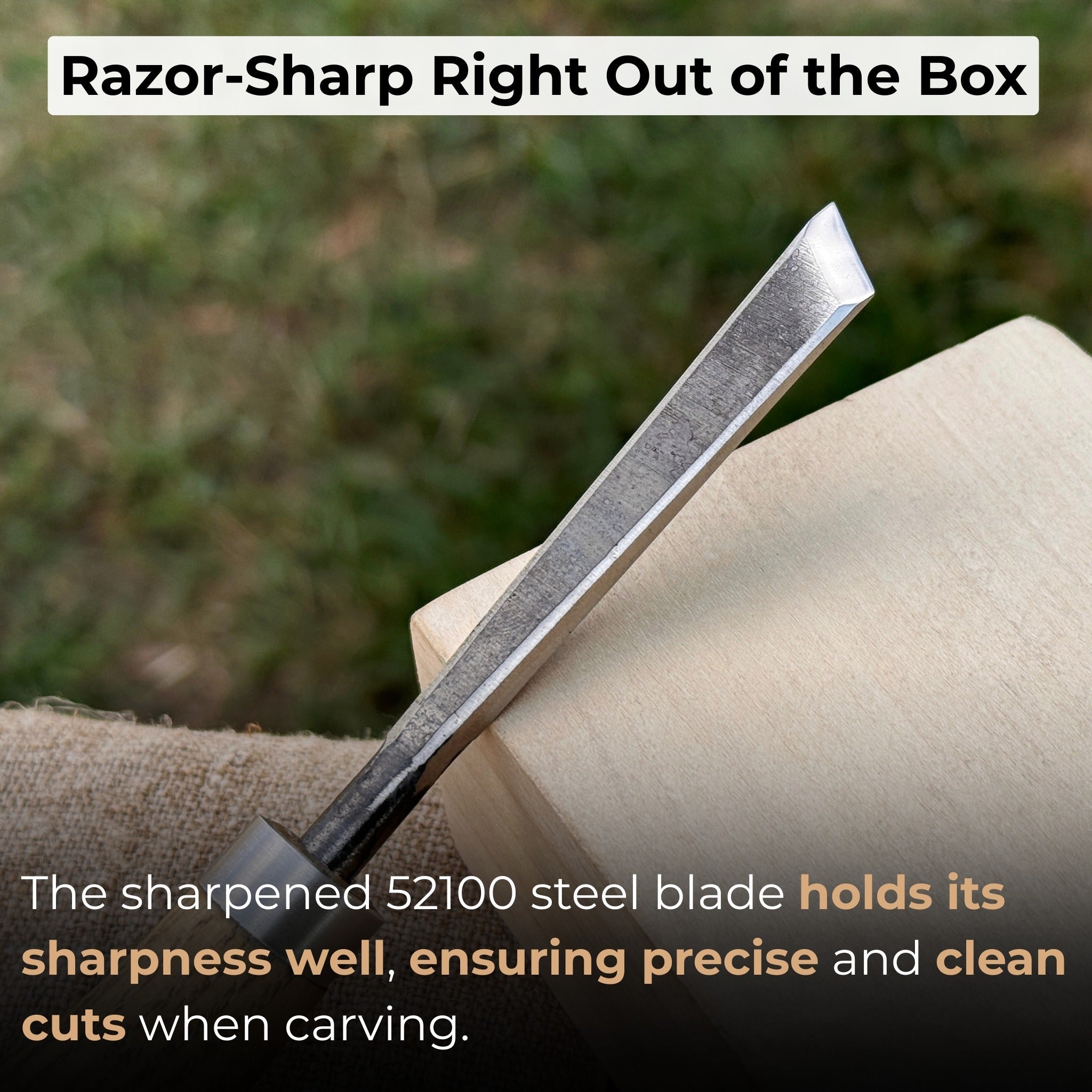 Angled bevel carving chisel with palm handle, 10 mm blade, hand-forged high-carbon steel blade and ash wood handle