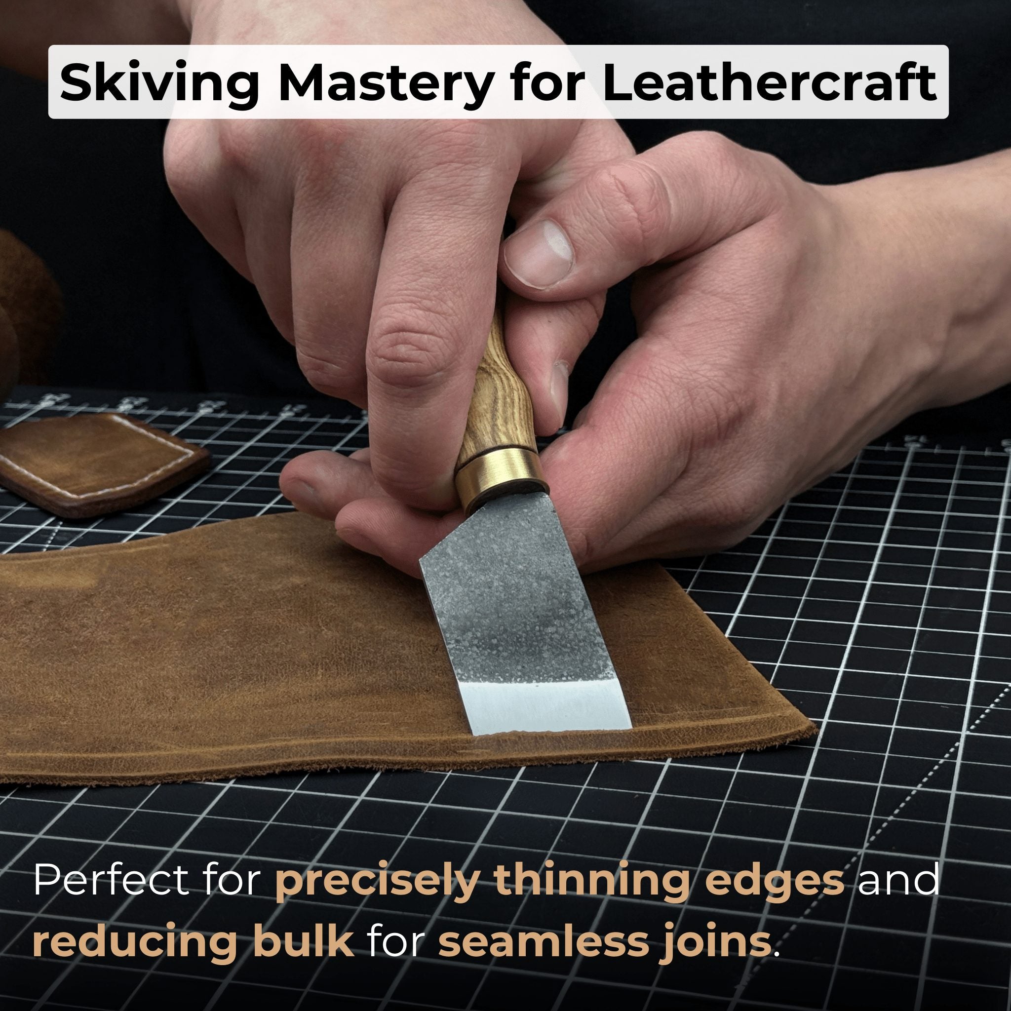 Angled Leather Skiving Knife with ash wood handle and sharp high-carbon steel blade
