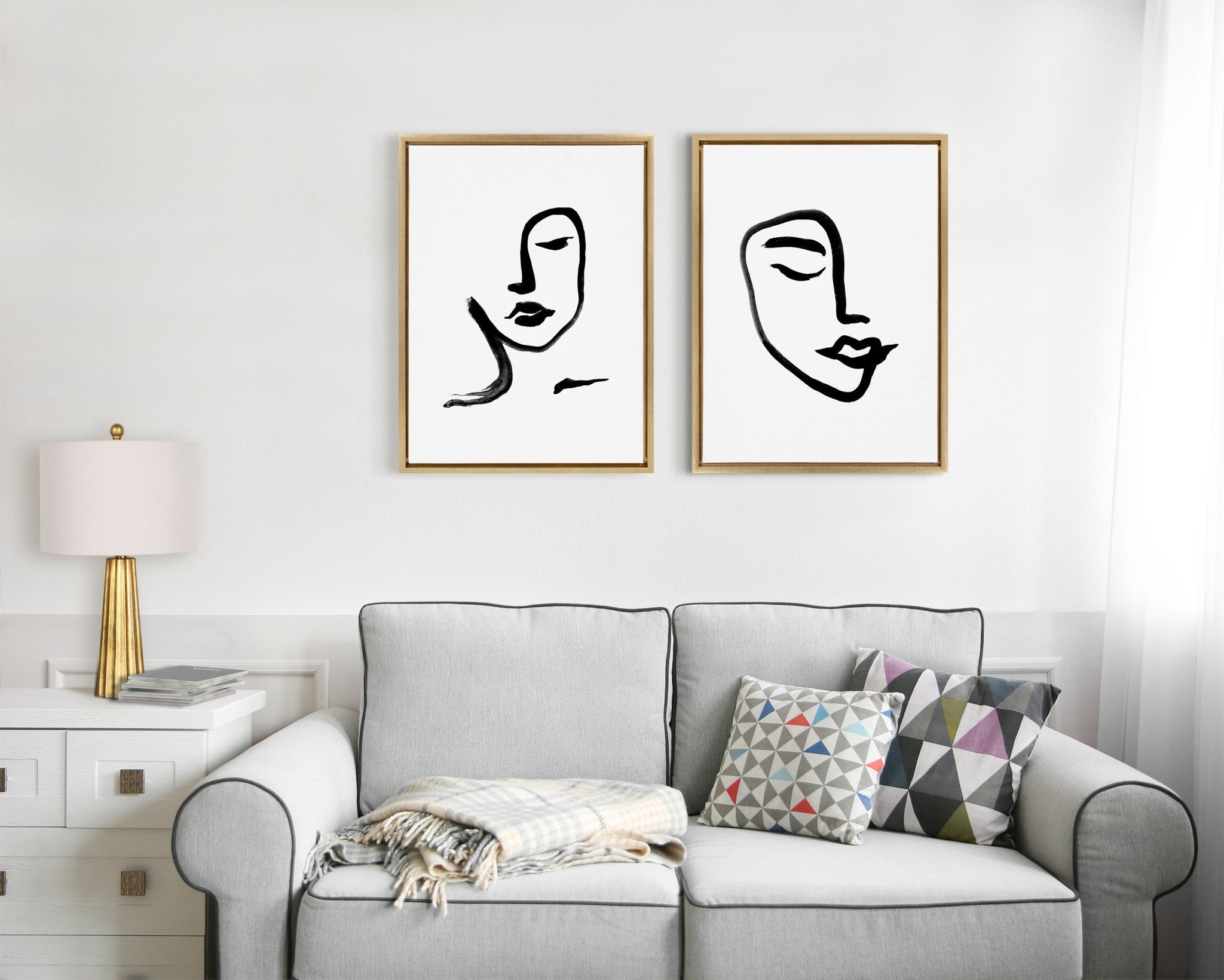 Sylvie Woman Face Art and Face Line Print Framed Canvas Art Set by Viola Kreczmer