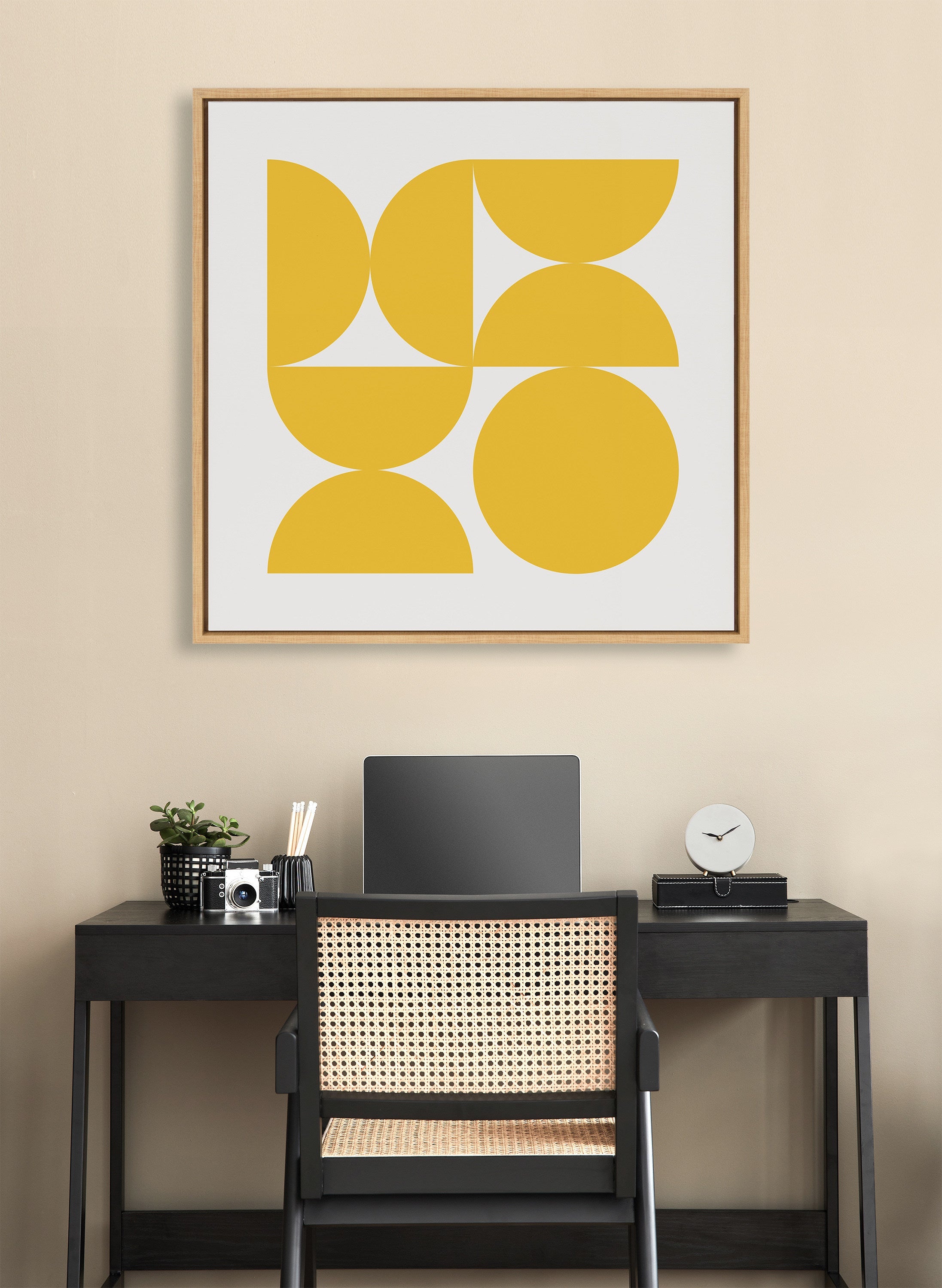 Sylvie Bold Vintage Geometric Sunshine Yellow Framed Canvas by kateandlaurel - product image 10 for Resin Society