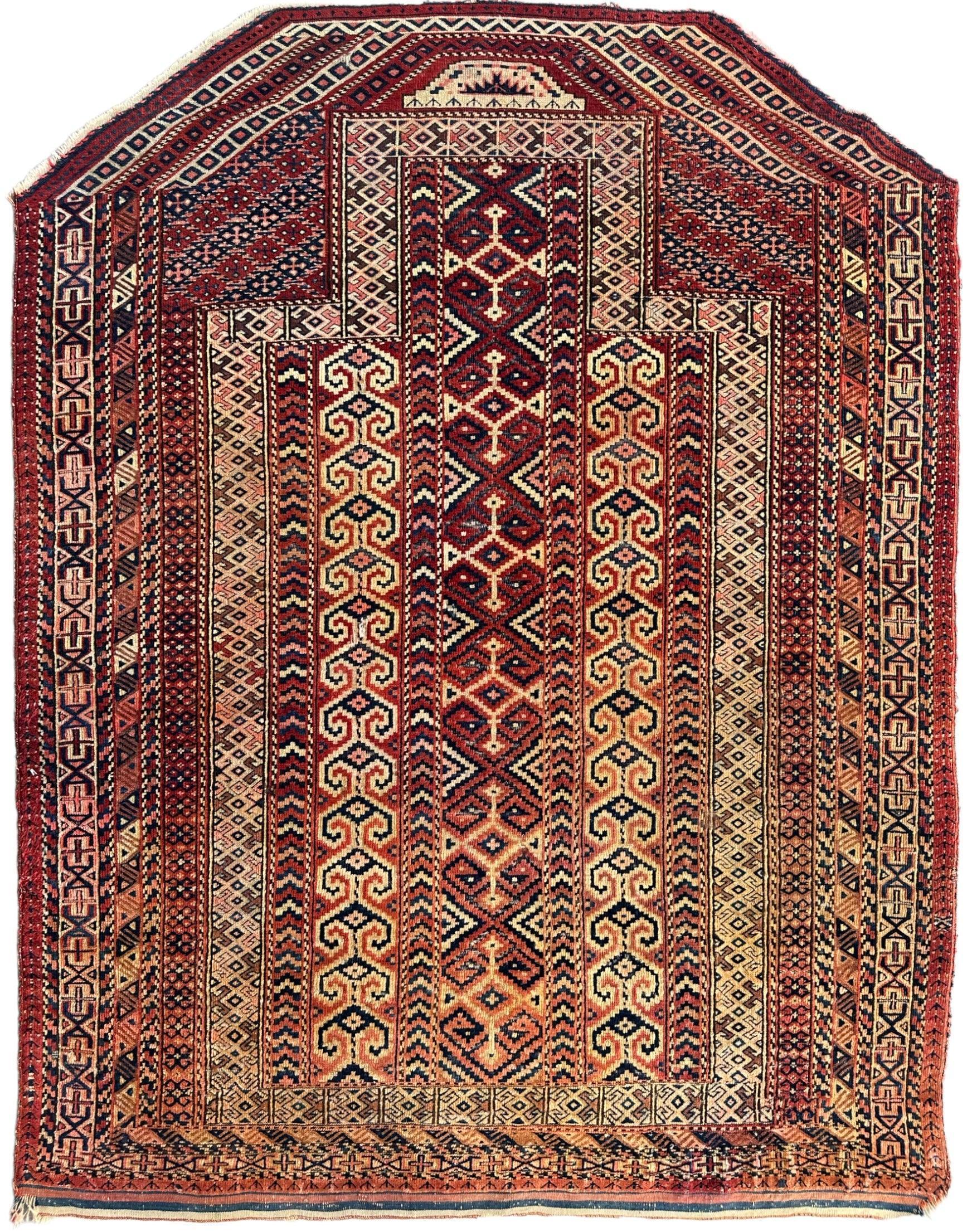 Antique 1890’s Turkoman Prayer Rug or Namazlyk 4’ x 5’2” by Rugistan - main product image for Resin Society