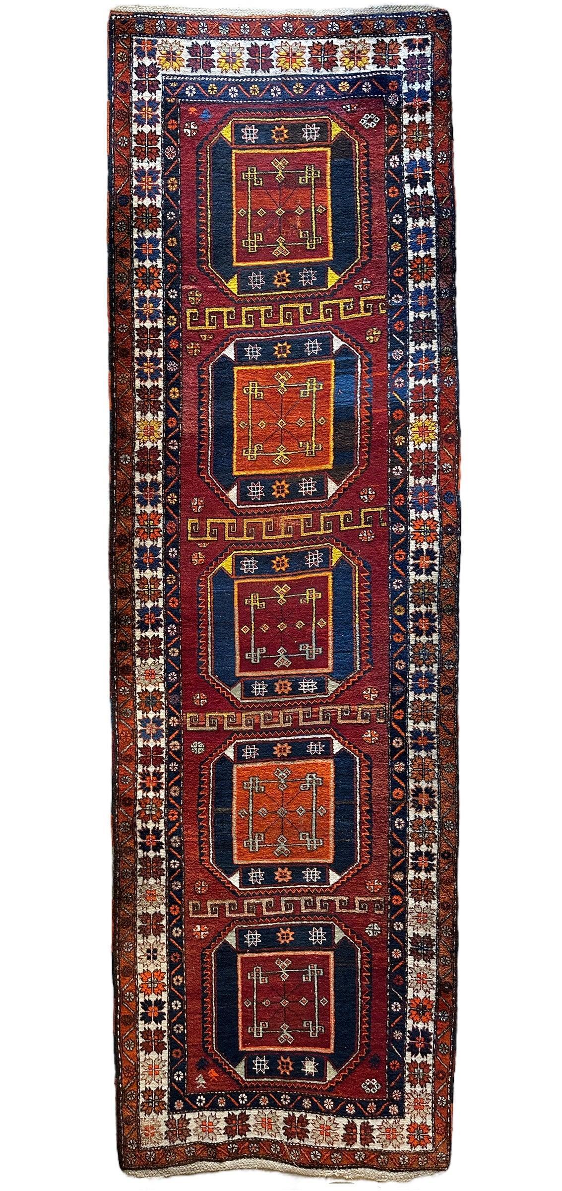 Antique circa 1920's Kurdish-Kazak Geometric Motifs Runner 3’8” x 12’3” by Rugistan - main product image for Resin Society