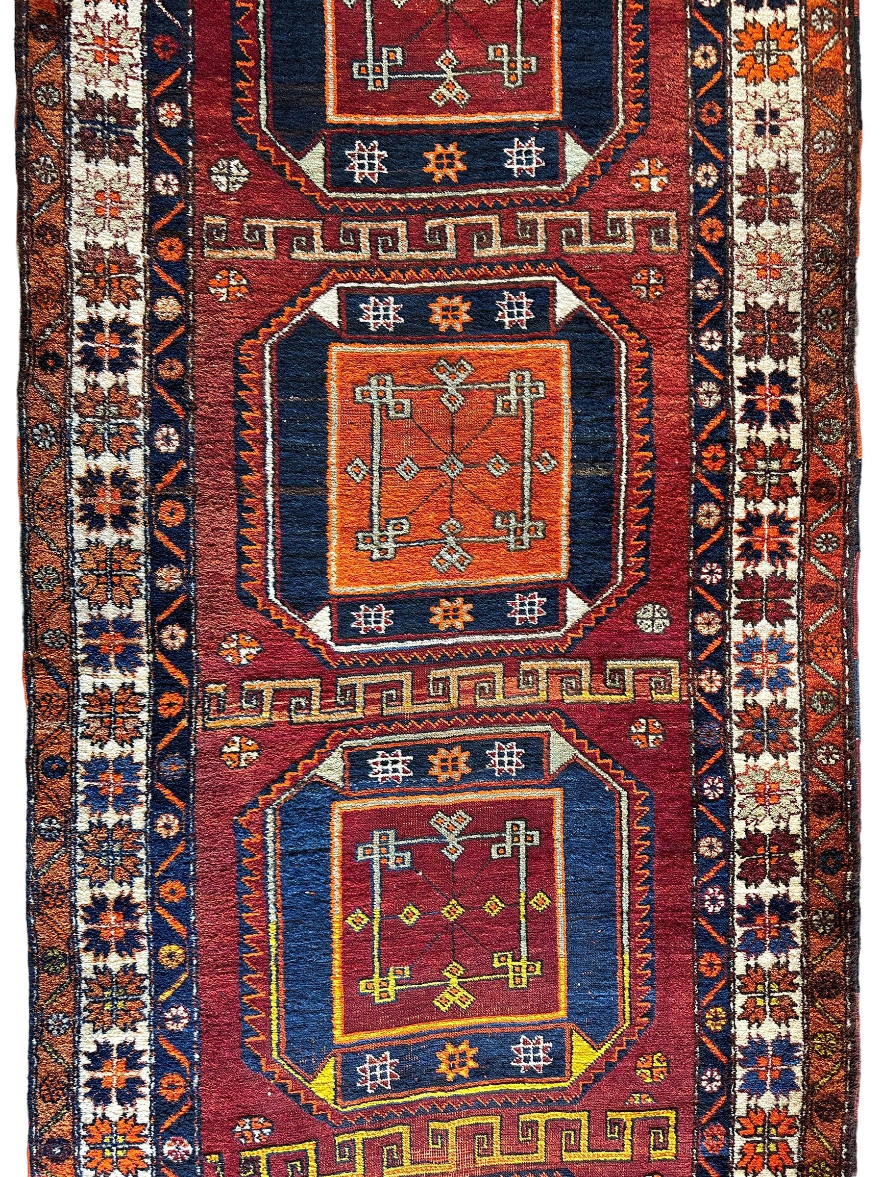 Antique circa 1920's Kurdish-Kazak Geometric Motifs Runner 3’8” x 12’3” by Rugistan - product image 6 for Resin Society