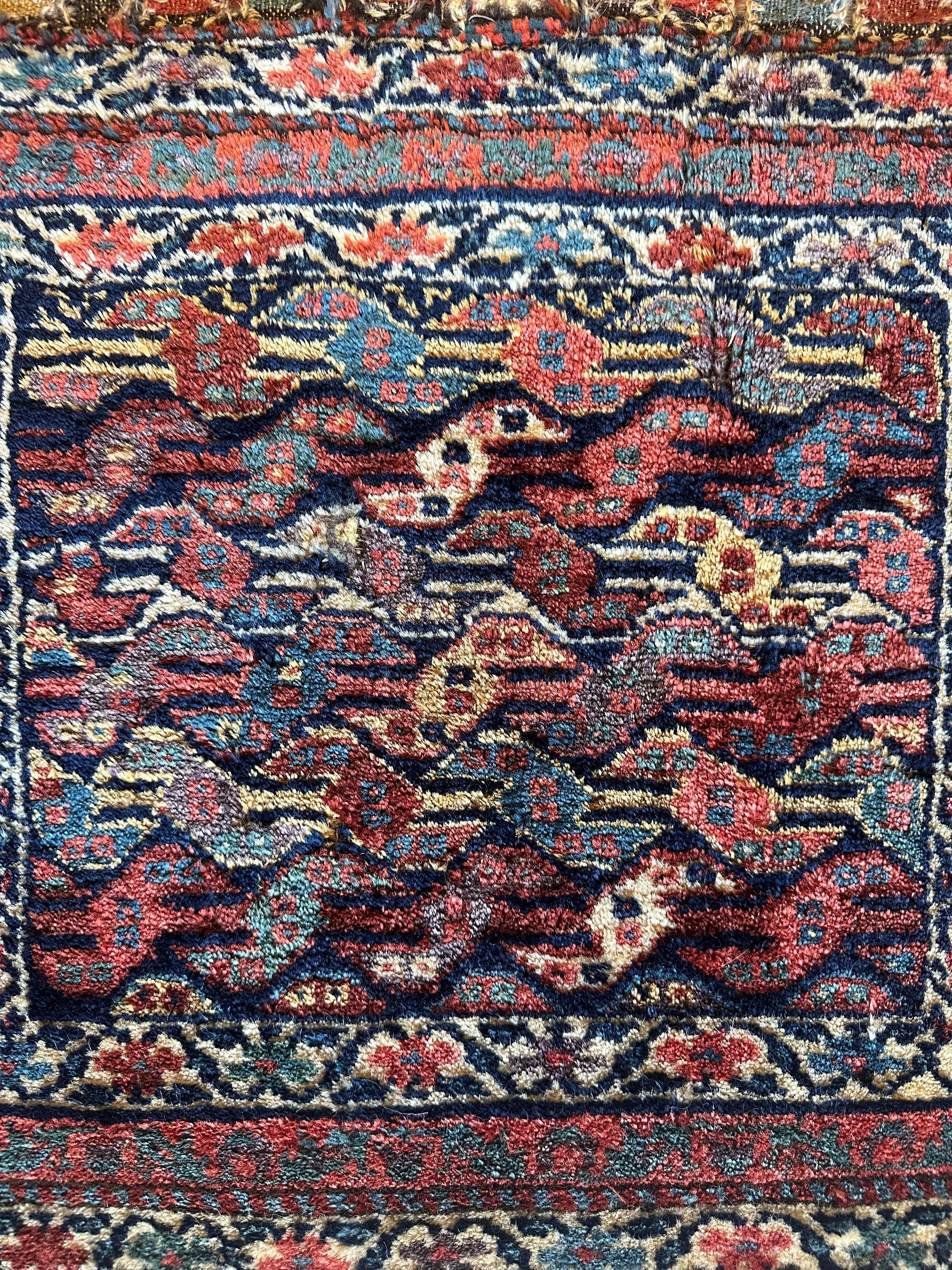 Antique Natural Dyes Small Kurdish Square Decorative Hanging Rug - 22" X 24"
