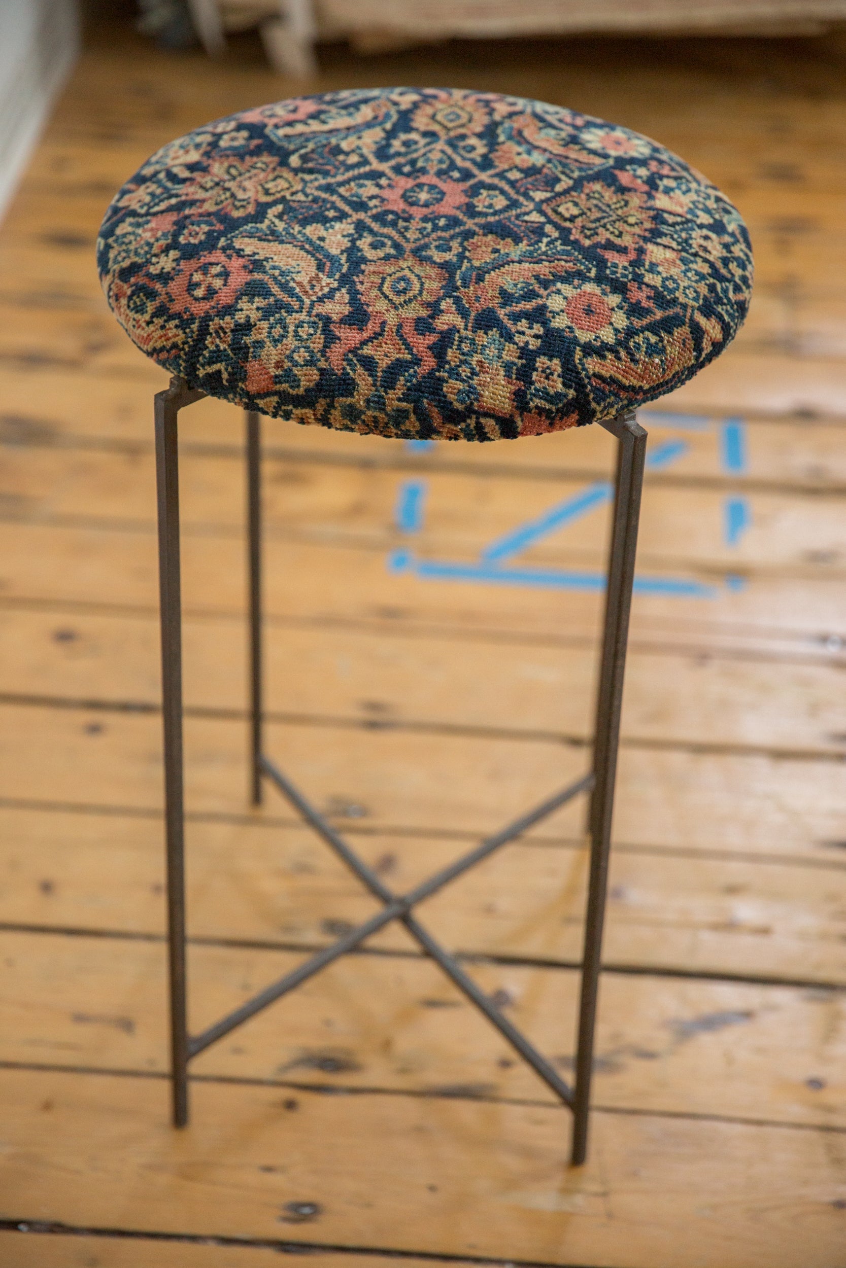 Reclaimed Antique Rug Fragment Side Table Stand 1 of 7
