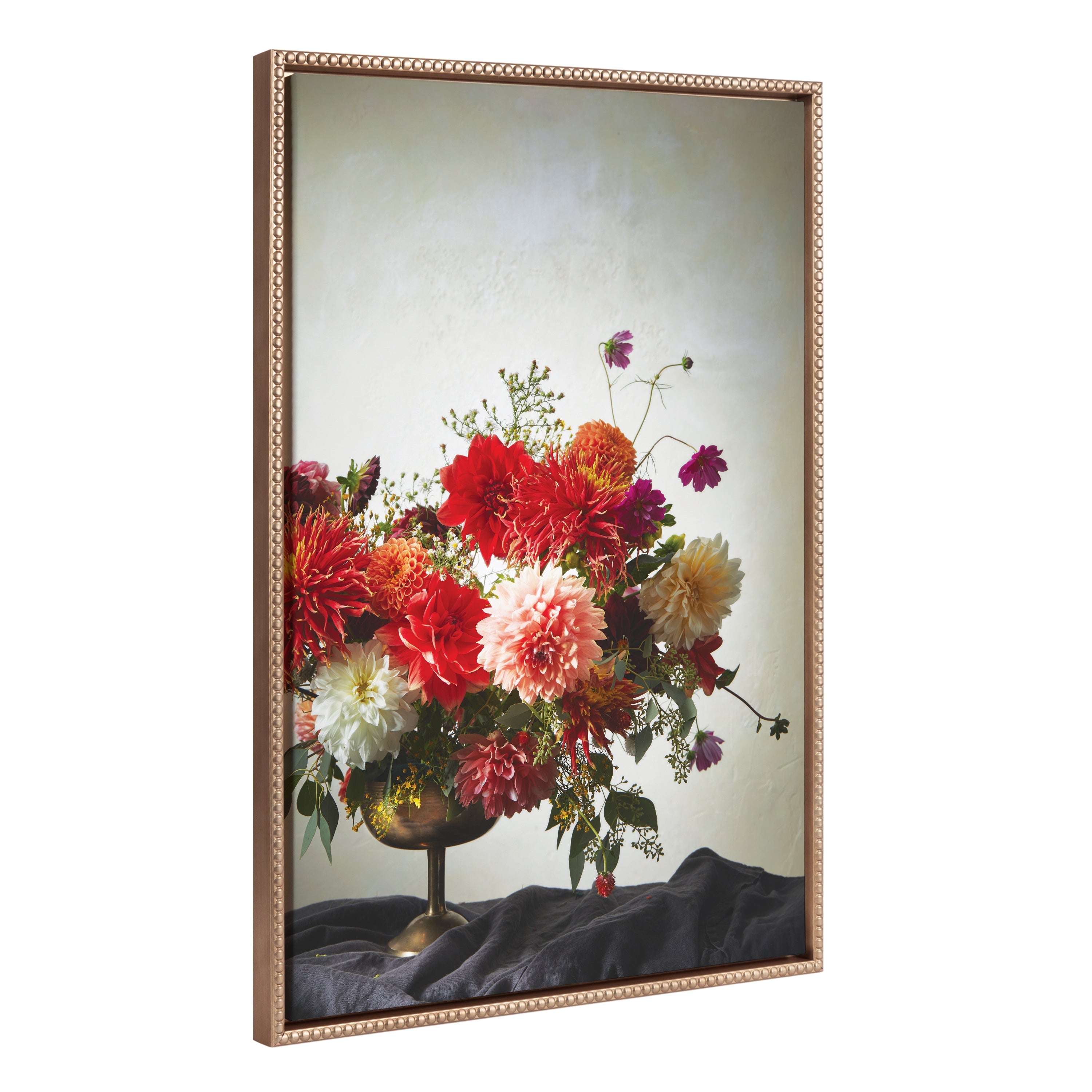 Sylvie Beaded Floral Study Cream Framed Canvas by Emiko and Mark Franzen of F2Images