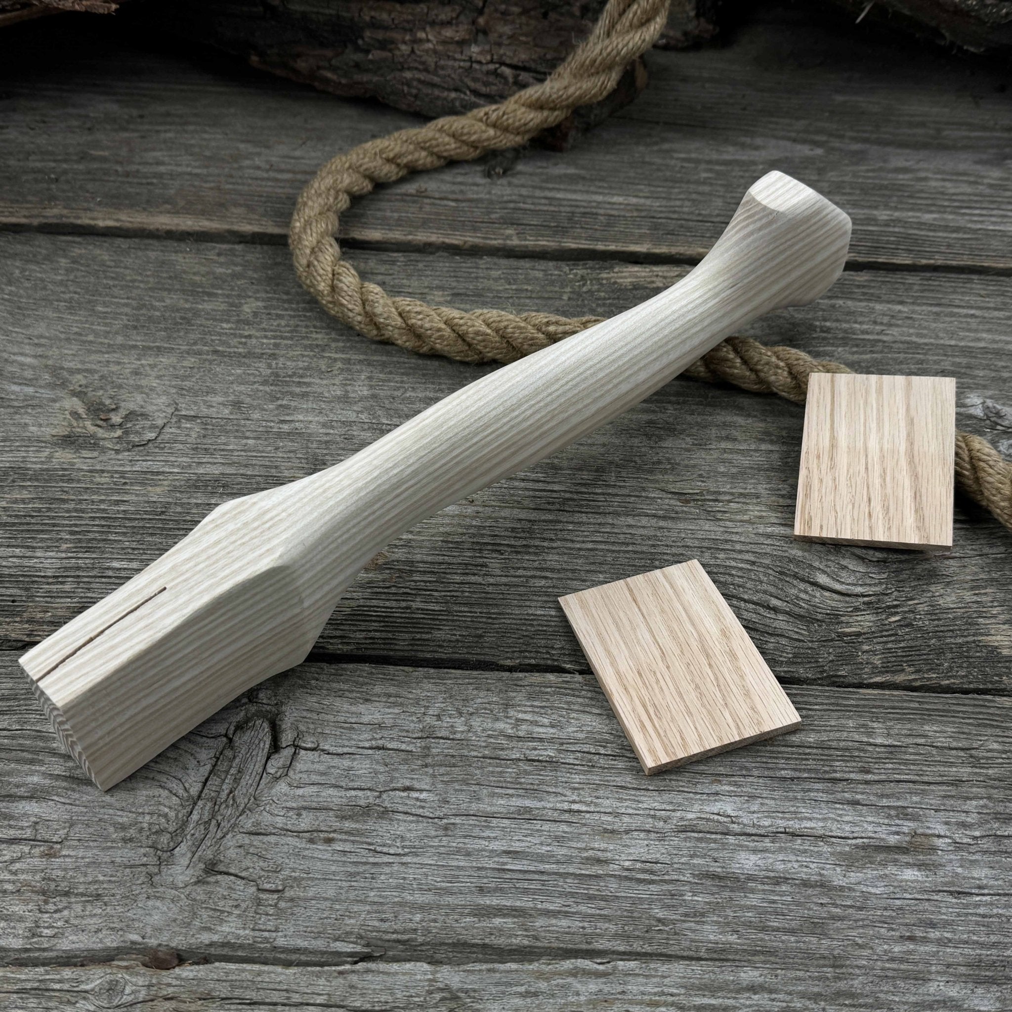 Ash wood axe handle with two red oak wedges, 33 cm length