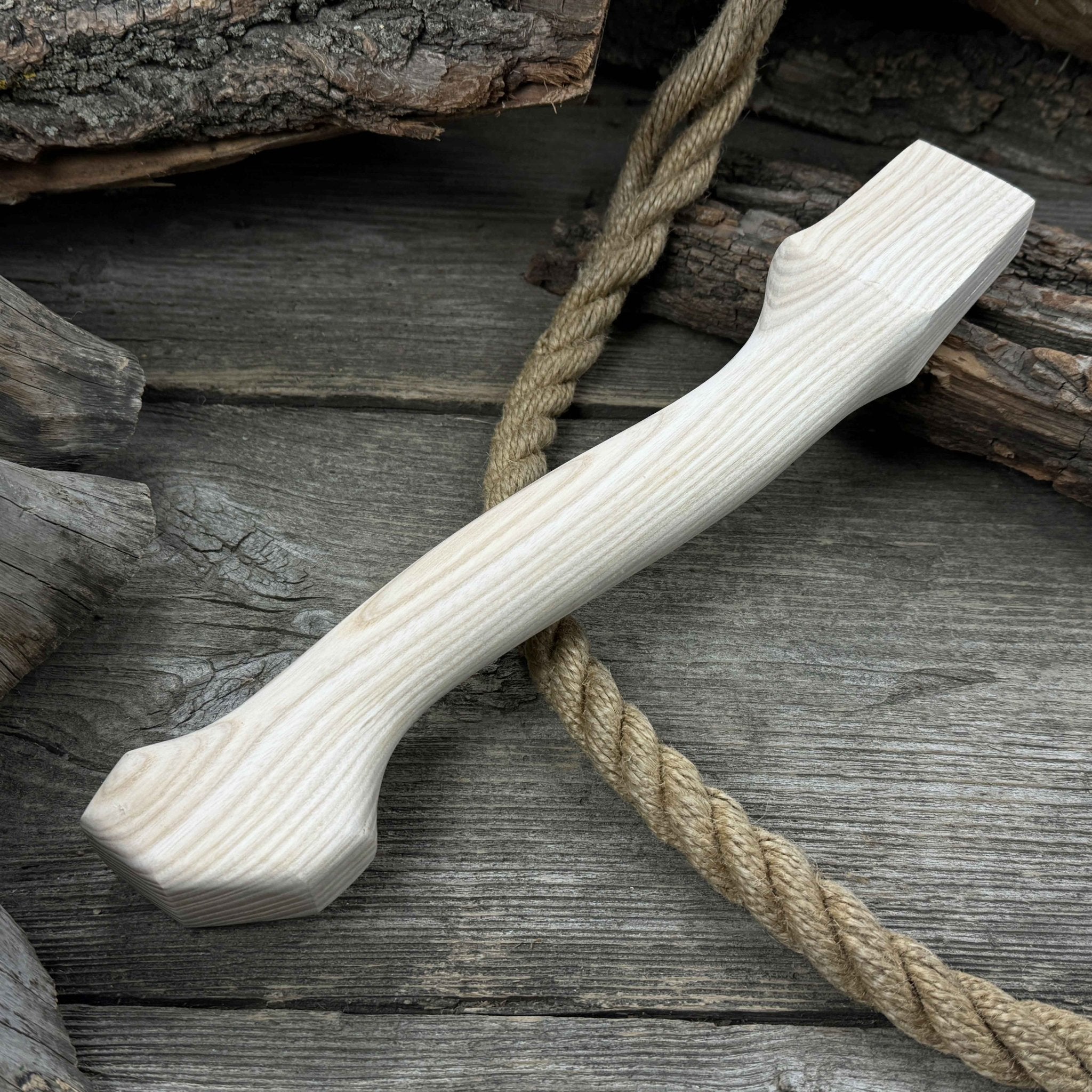 Ash wood axe handle with two red oak wedges, 33 cm length