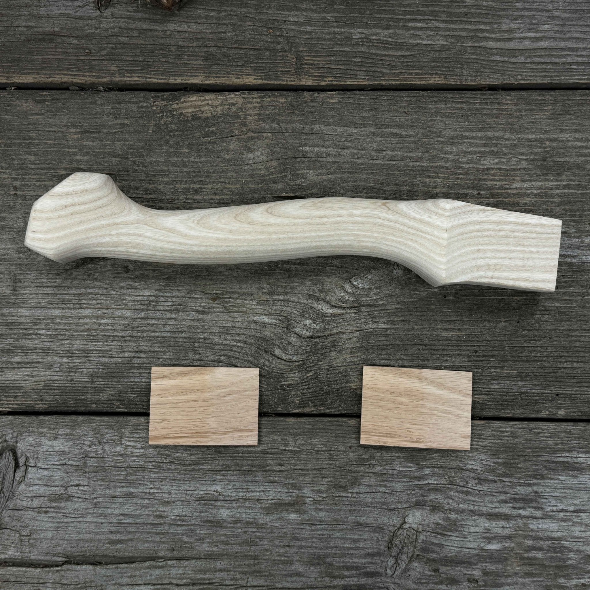 Ash wood axe handle with two red oak wedges, 33 cm length
