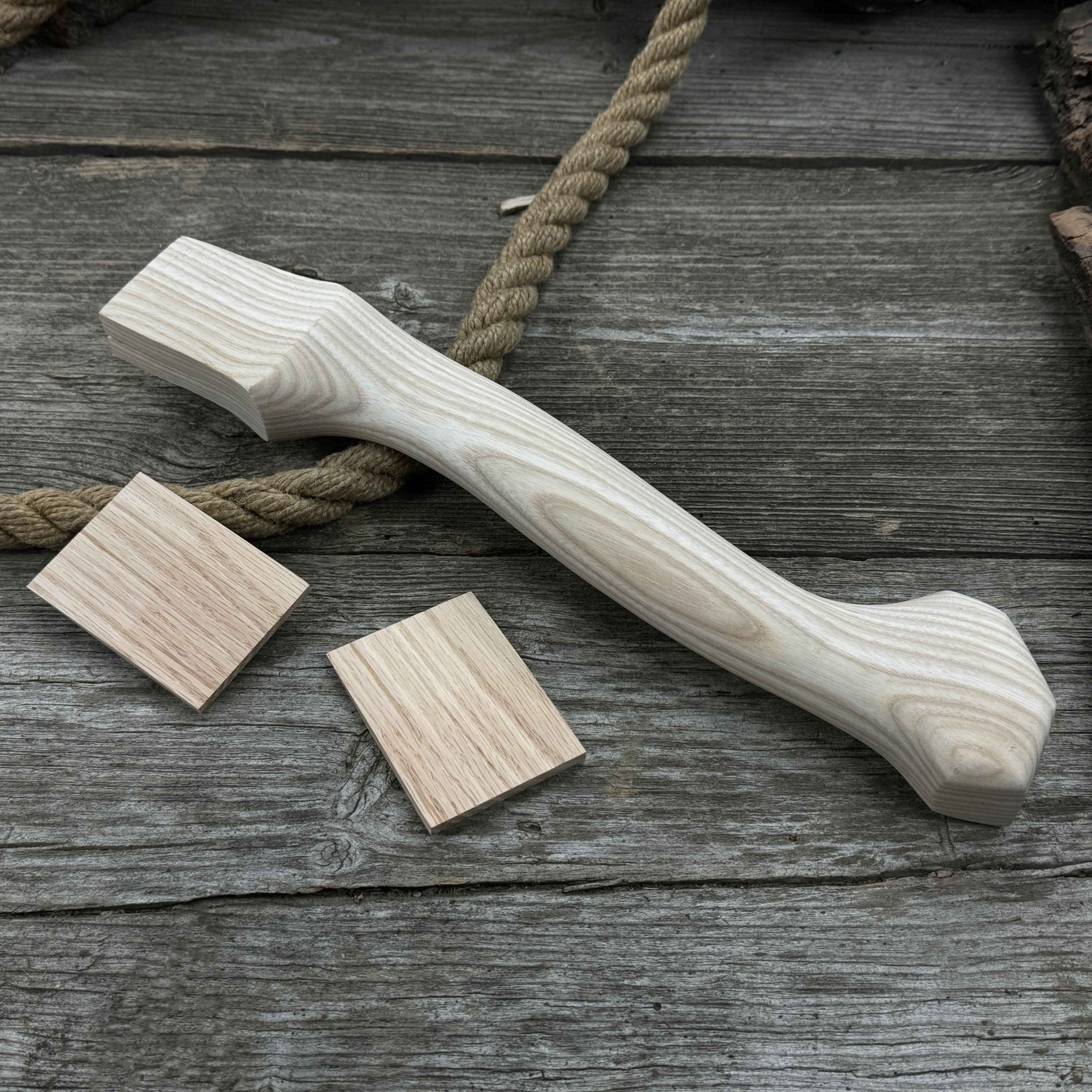 Ash wood axe handle with two red oak wedges, 33 cm length
