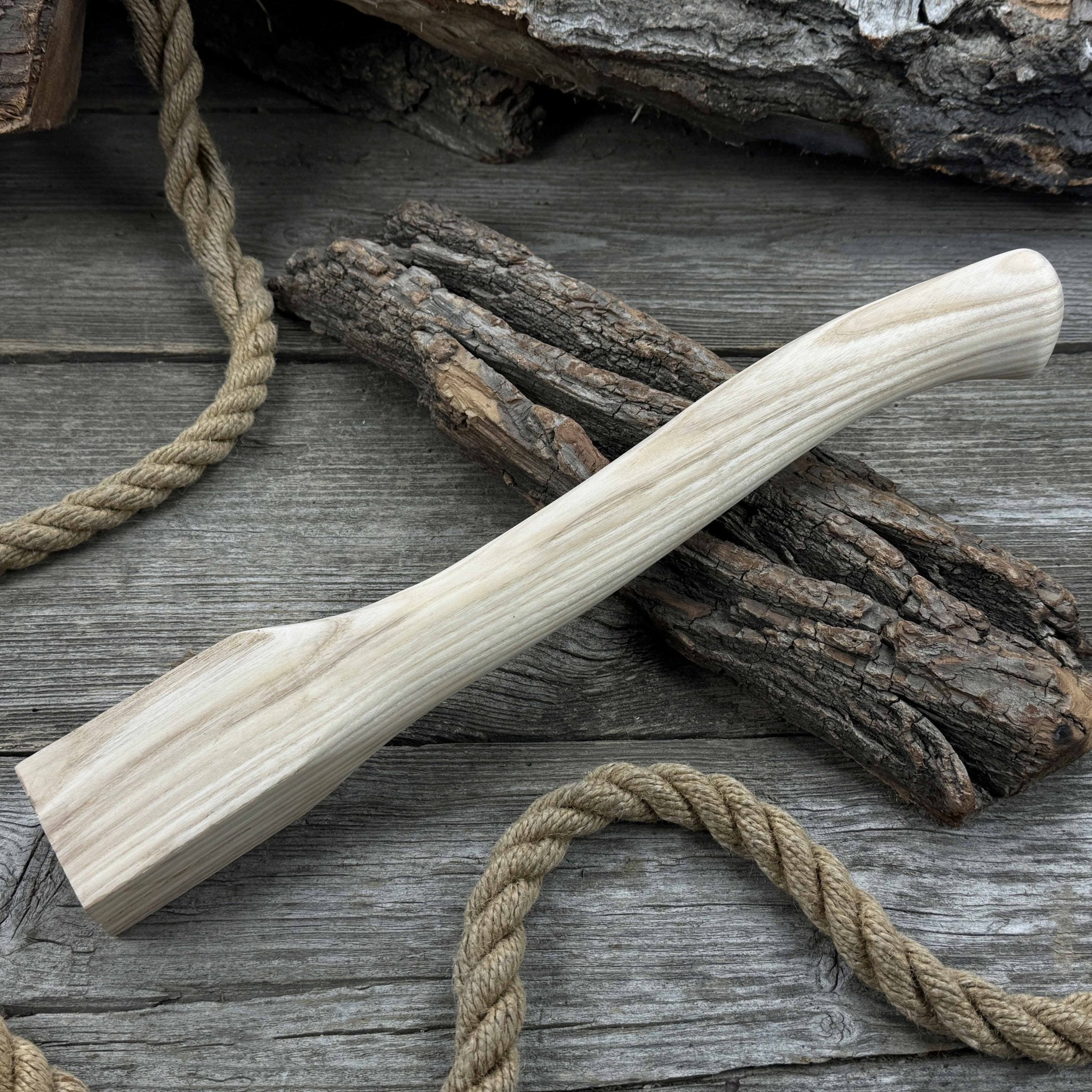 Ash wood axe handle with two red oak wedges, 41.5 cm long