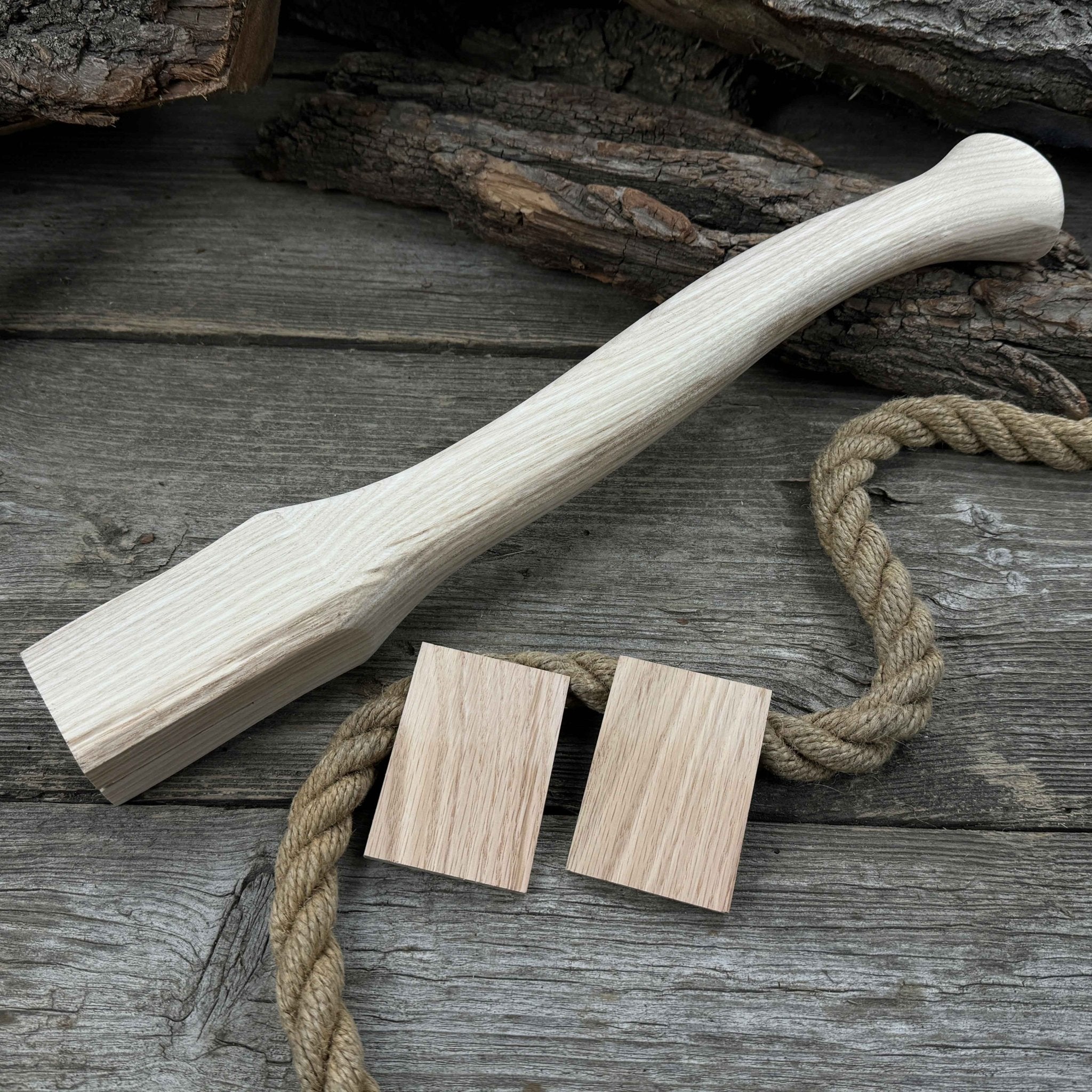 Ash wood axe handle with red oak wedges, 42 cm length