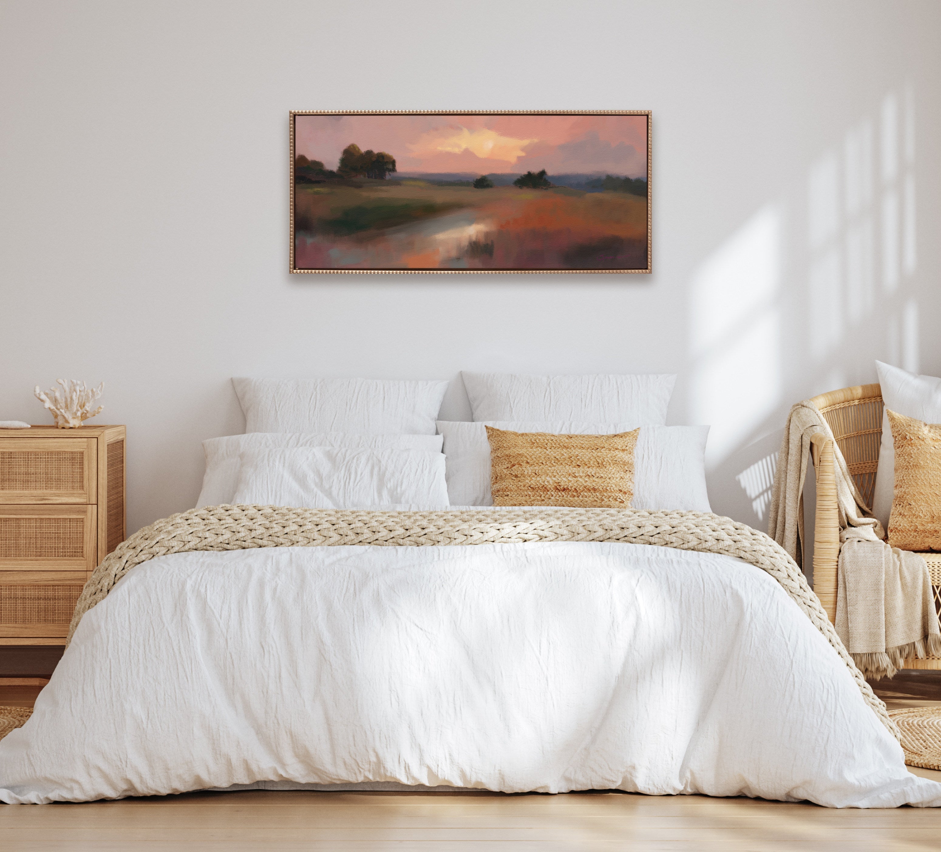 Sylvie Beaded Foothills in the Evening Framed Canvas by Mary Sparrow