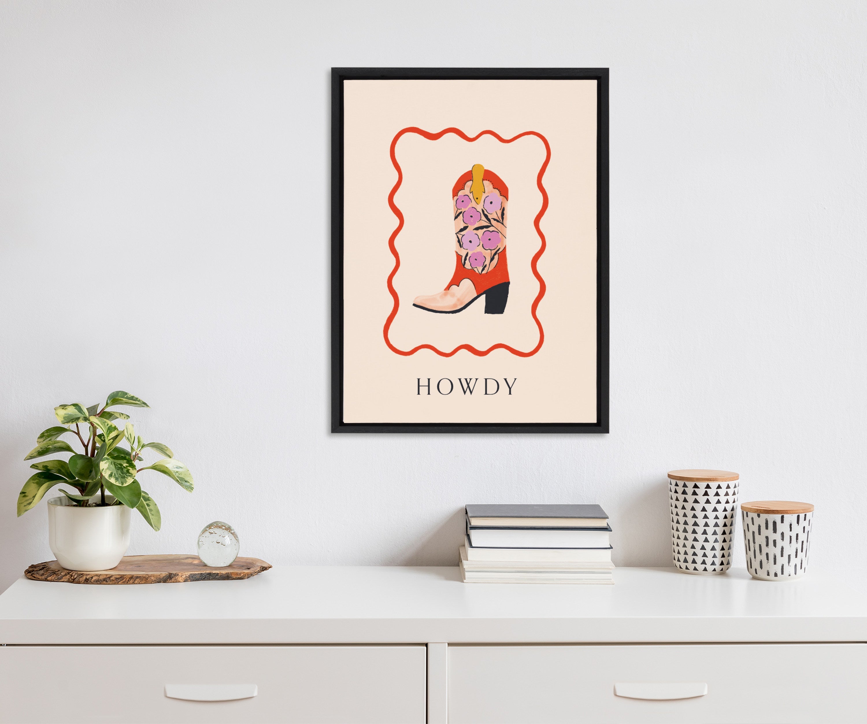 Sylvie Howdy Framed Canvas by Duchess Plum