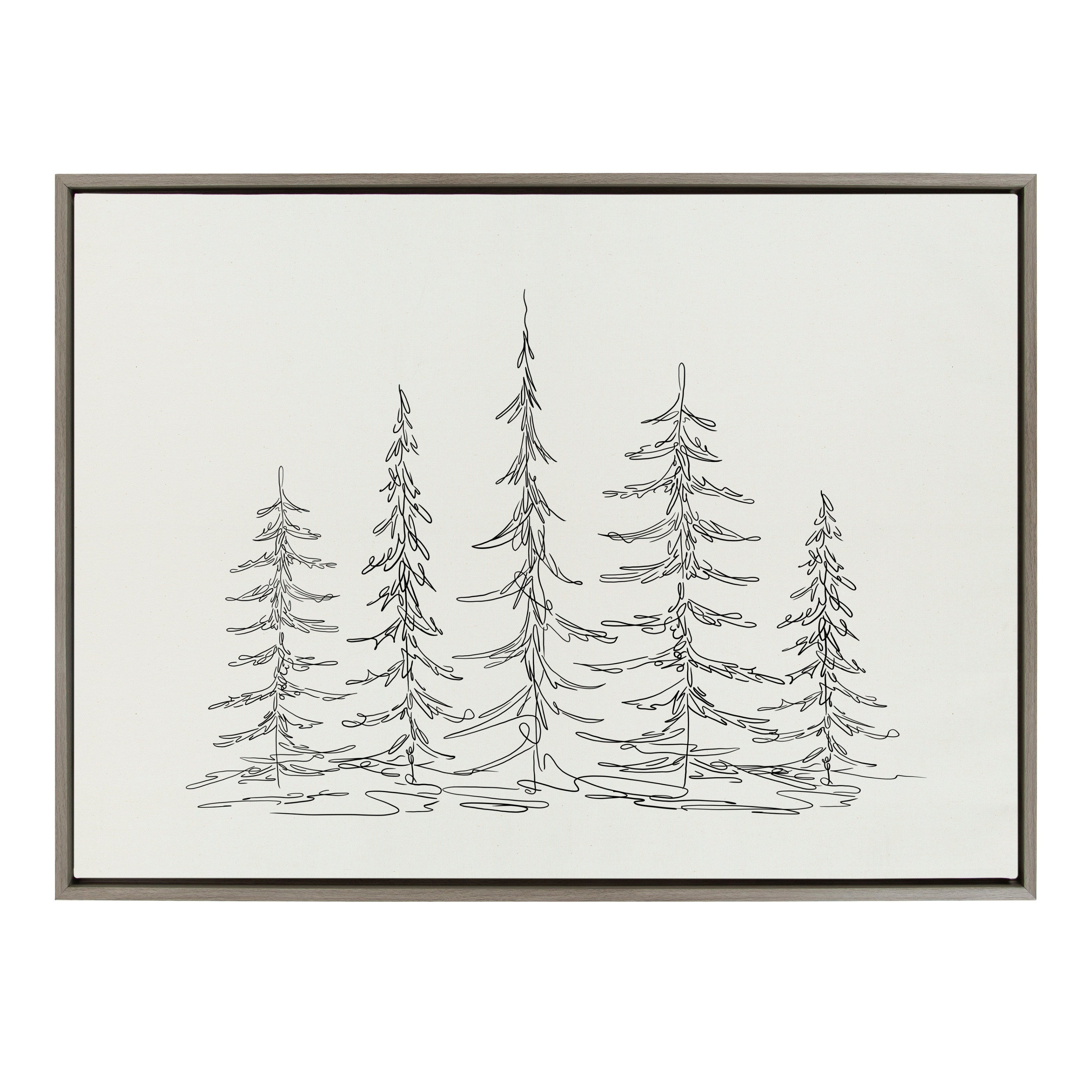 Sylvie Minimalist Evergreen Trees Sketch Framed Canvas