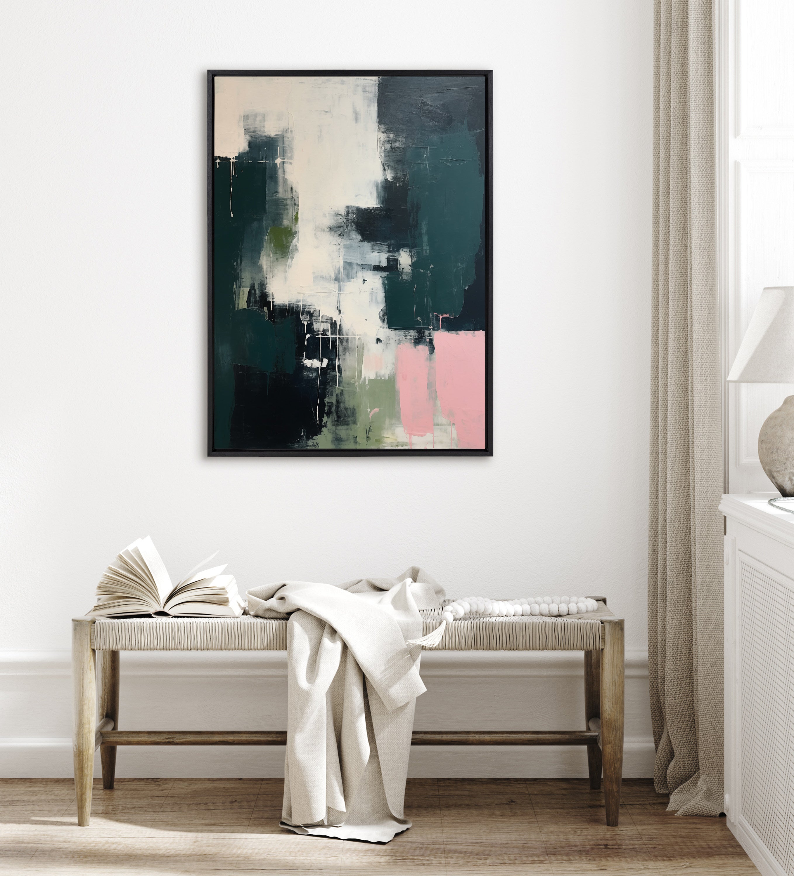 Sylvie Emerald Blush Framed Canvas by Amy Lighthall