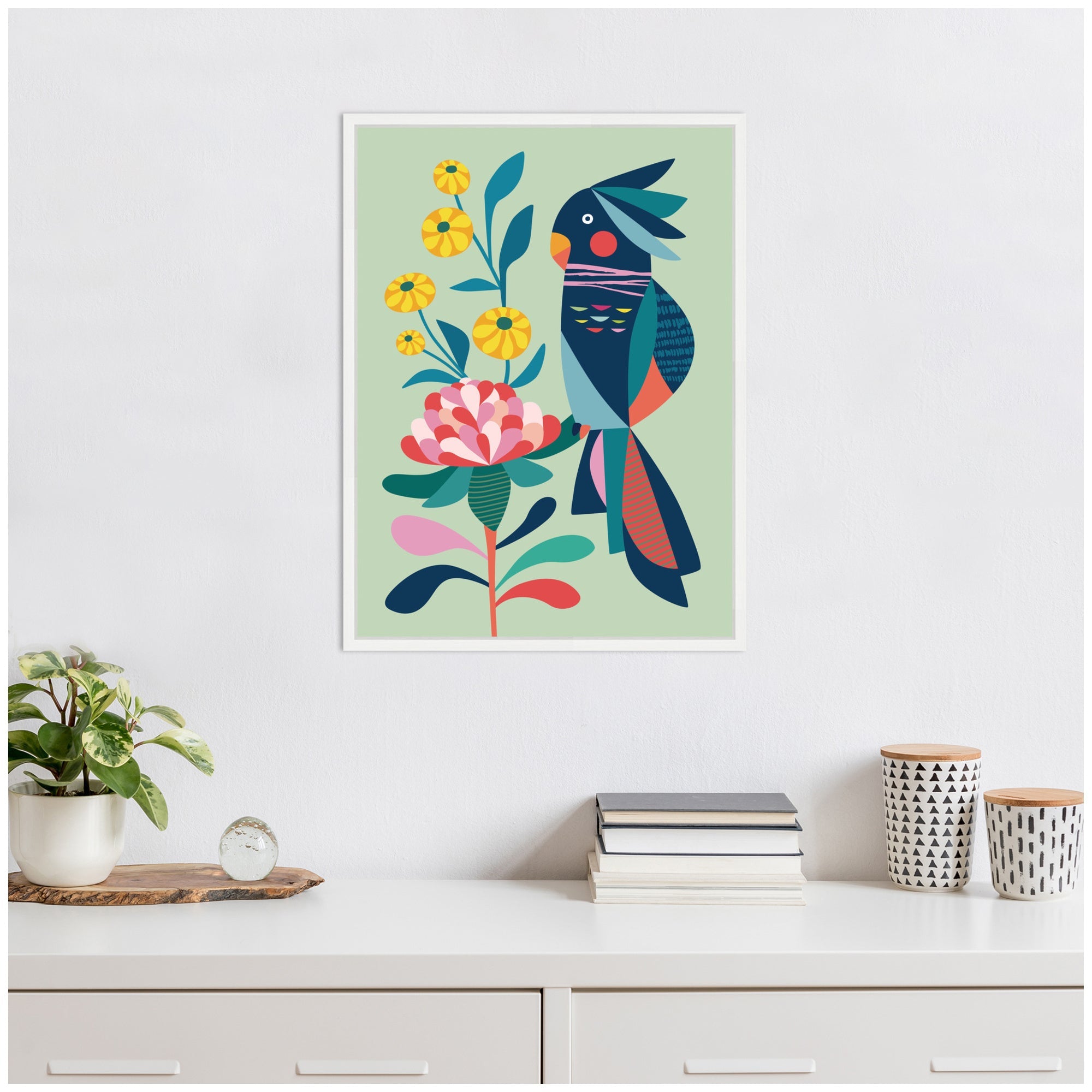 Sylvie Floral Cockatoo Framed Canvas by Rachel Lee
