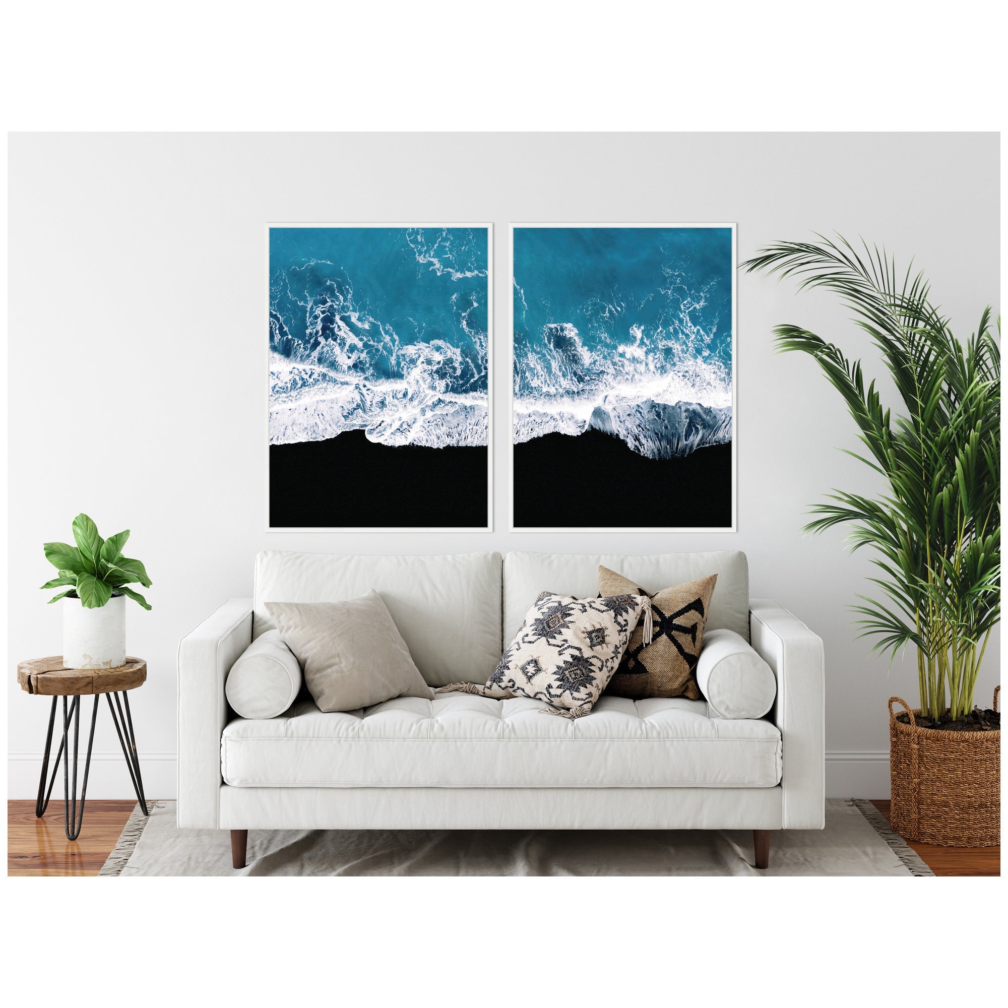 Sylvie Minimalist Ocean Waves on Beach Framed Canvas Art Set by Michael Schauer